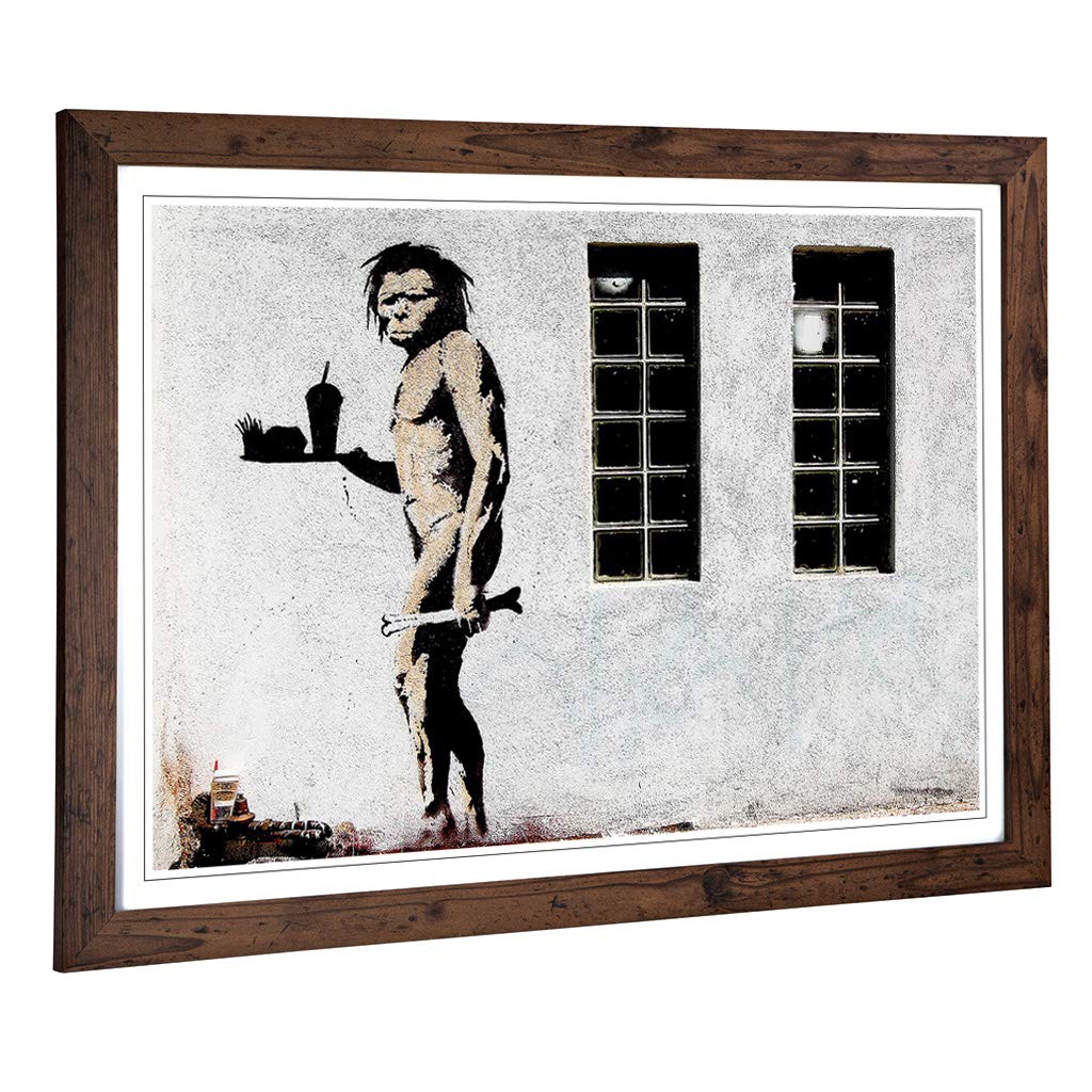Big Box Art Framed Print of Banksy Apeman Graffiti Design | Wall Art Picture | Home Decor for Kitchen, Living Room, Bedroom, Hallway, Walnut, A2 / 24.5x18 Inch / 62x45cm