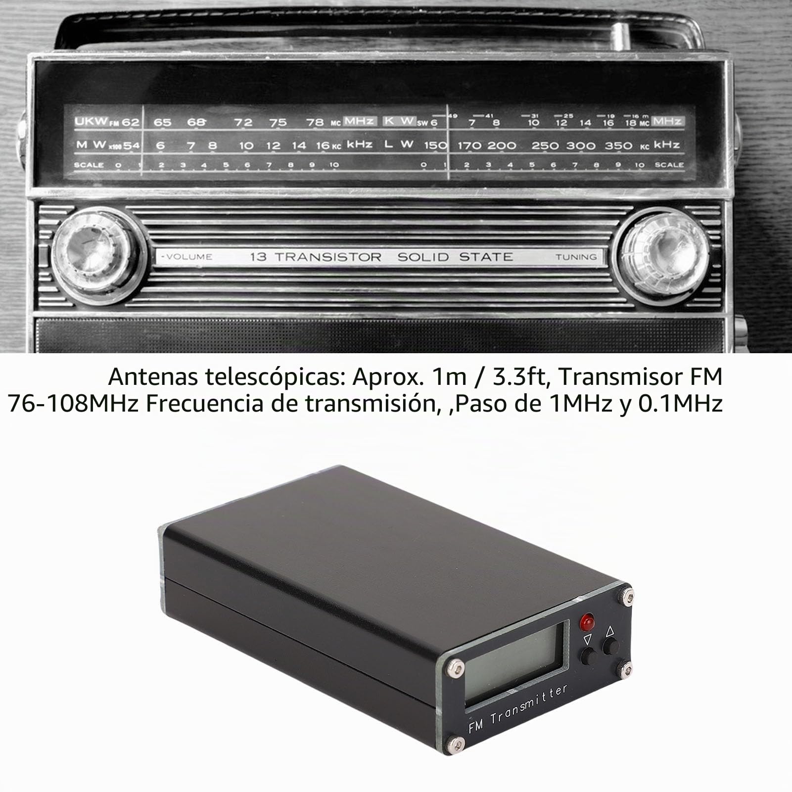 VBESTLIFE Transmisor de Transmisión de Radio FM, con Antenas Telescópicas de 1 M 2 Km 76-108MHz 0.5W 500MW, para Conducir en Películas, Estacionamiento de la Iglesia, Espectáculo de