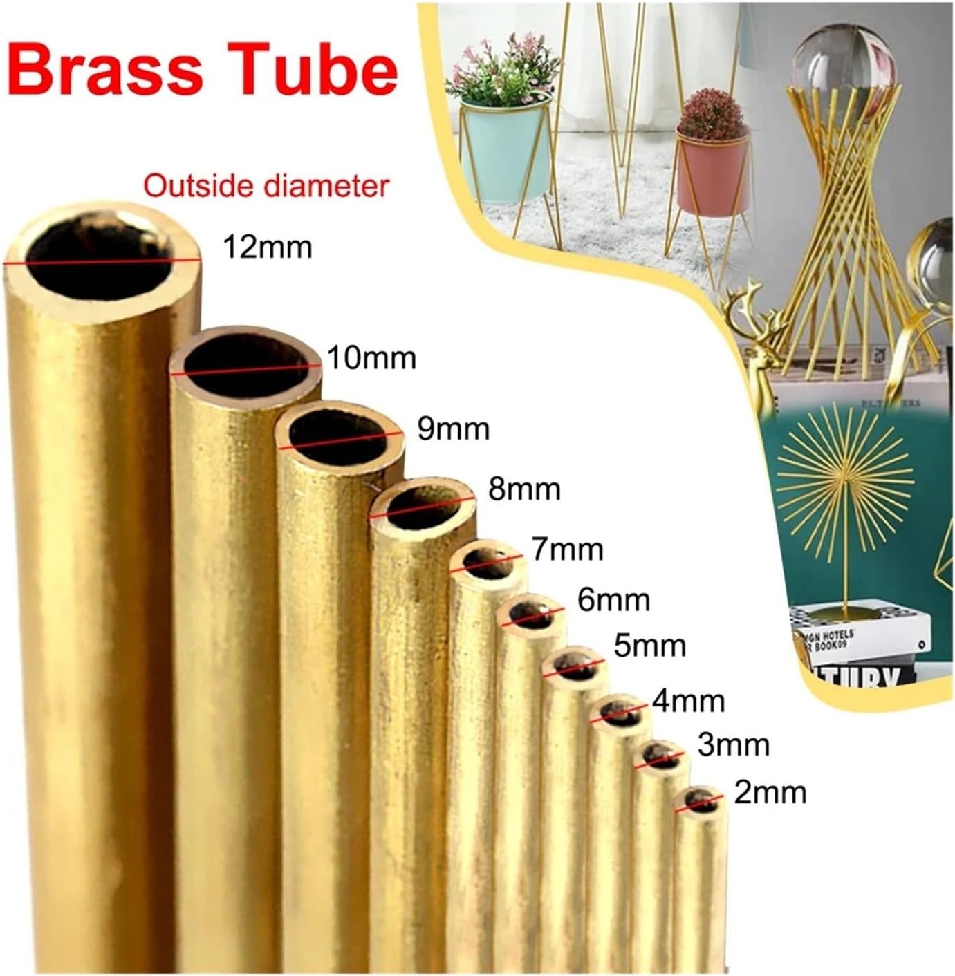 Capillary round seamless brass tube, 300mm DIY making rod(OD 6 x ID 5mm)