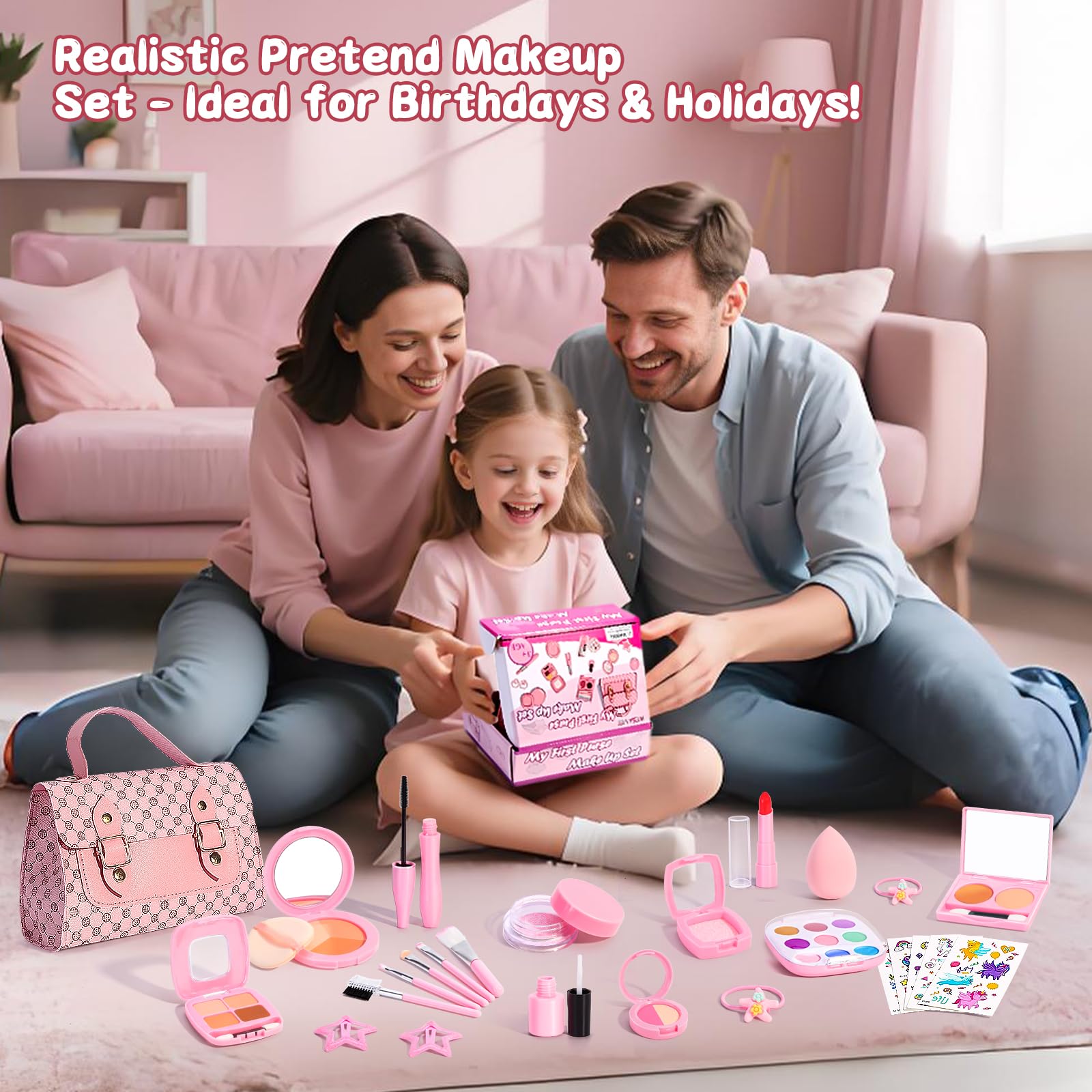 Juego de maquillaje para niños de 3 a 5 años, kit de maquillaje falso para niños pequeños, kits de maquillaje para niñas pequeñas de 4 a 6, juguetes de maquillaje falsos para regalo de cumpleaños 8
