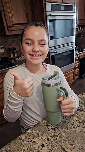 Miniatura 4 de Vaso aislado de 40 onzas con pajita, botella de agua de acero inoxidable de doble vacío para el hogar, la oficina o el auto, taza de café helado,