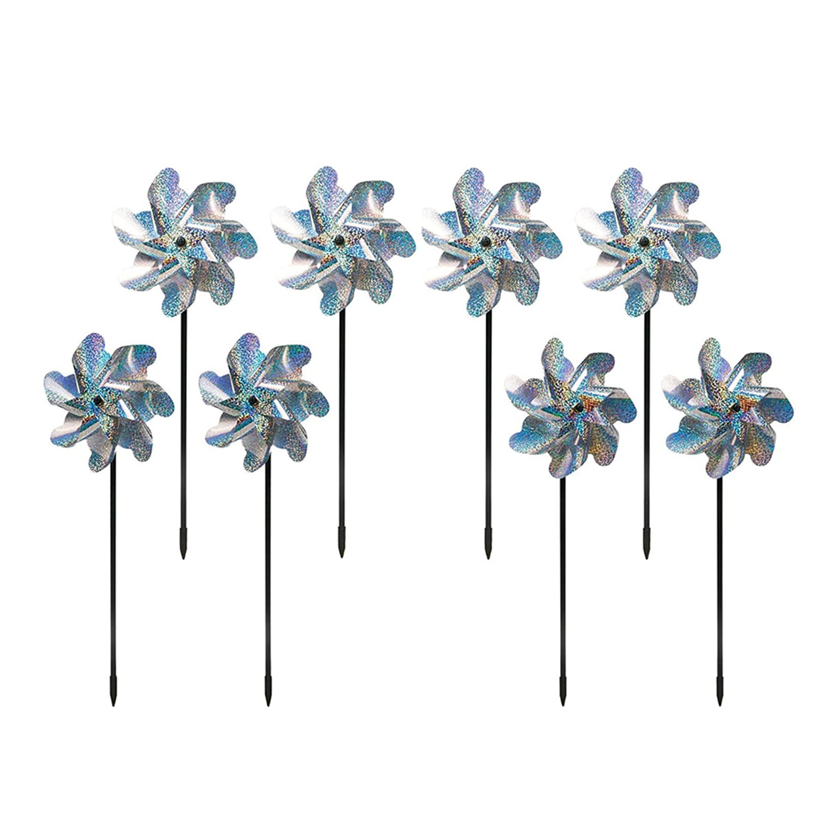 Pepisky 8Pcs Bird Repellent Pinwheels Sparkly Holographic Pin Wheel Spinners Scare Birds and Pests