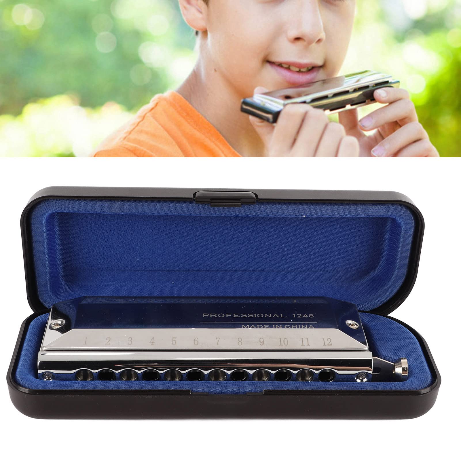 Tyenaza Chromatische Mundharmonika, Metall 12 Löcher 48 Töne Mundharmonikas, Mundharmonikas, geeignet für Erwachsene, professionelle Spieler und Studenten