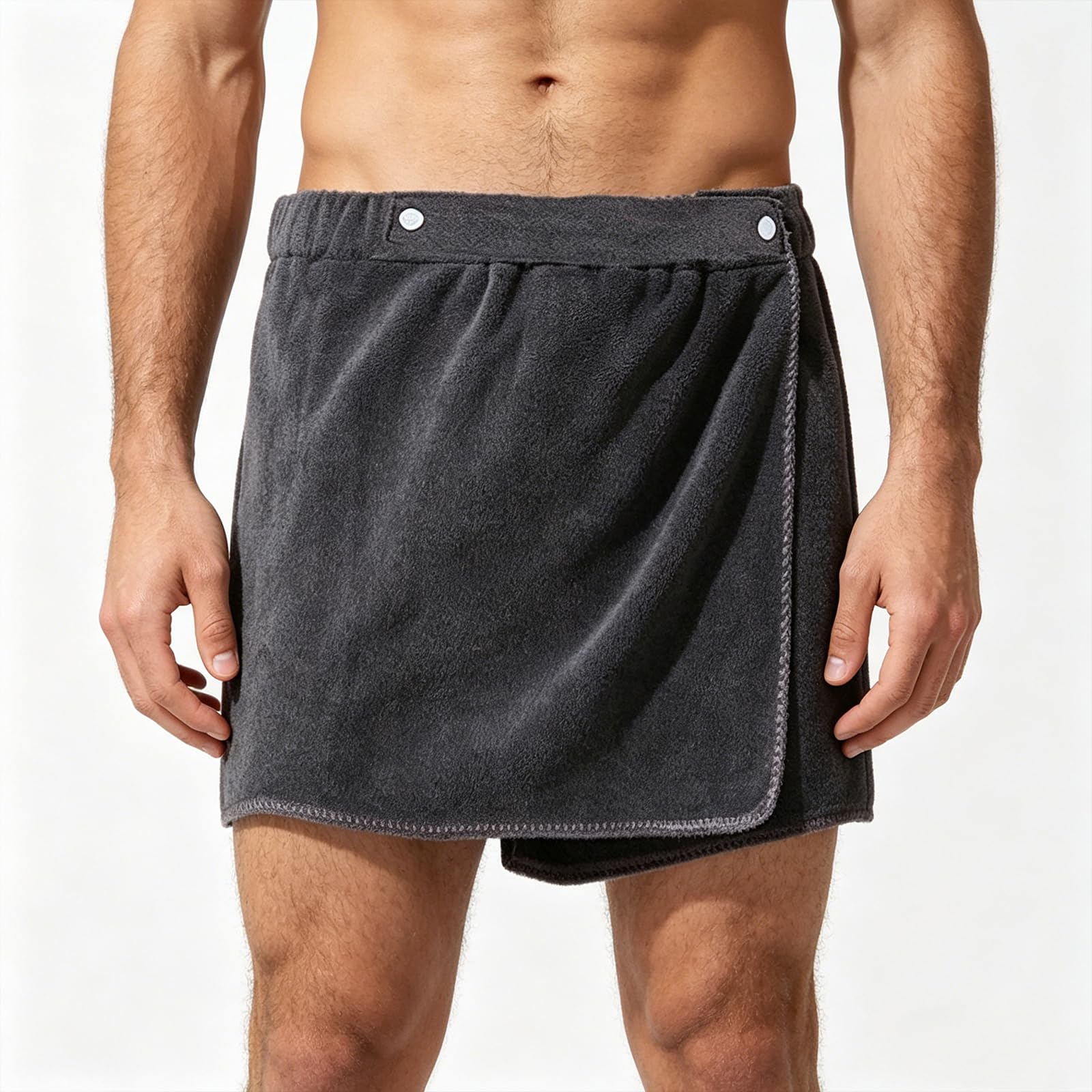 LipLopBest Men Boys Bath Towel Short Pants Extend Adjustable Towel Soft Wearable Pool Beach Spa Bathing Shower Cover Up Wrap Around Towel (Grey, 14.5")