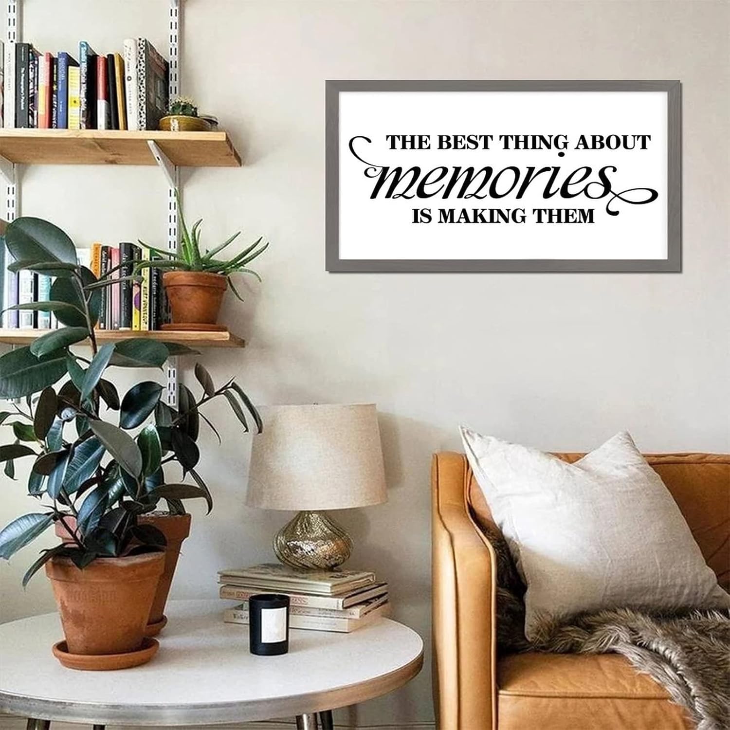 12x22in Wood Sign Motivational Quote Home Theme The Best Thing About Memories is Making Them Scripture Verses Gray Frame Wooden Plaque for Washroom Farmhouse Porch Cottage Wall Decor Housewarming Gift