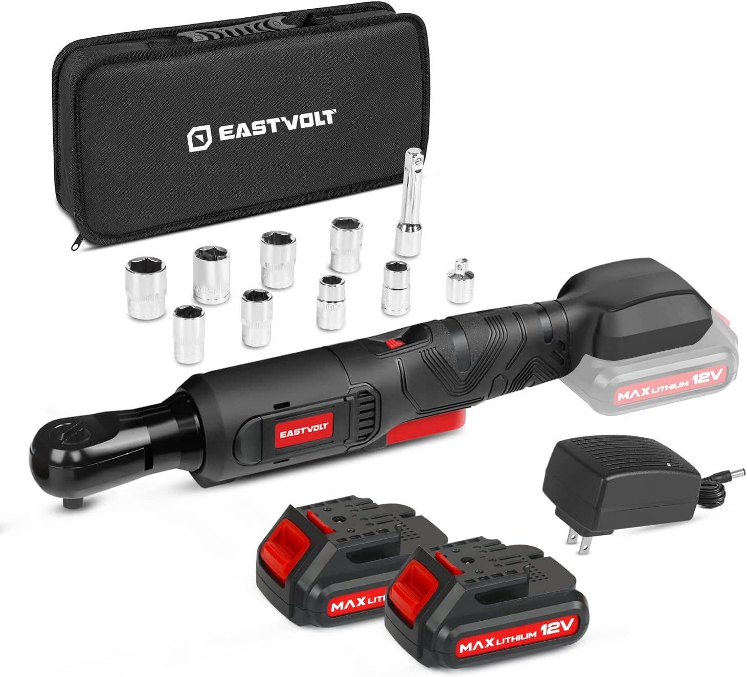 Eastvolt 3/8 Cordless Electric Ratchet Wrench Set, 55Ftlbs 12V
