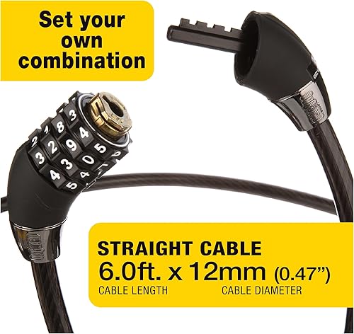 Miniatura 2 de OnGuard Candado de bicicleta con combinación de cables, cable flexible de acero trenzado de 0.472 in con código personalizable de 4 dígitos, carcasa