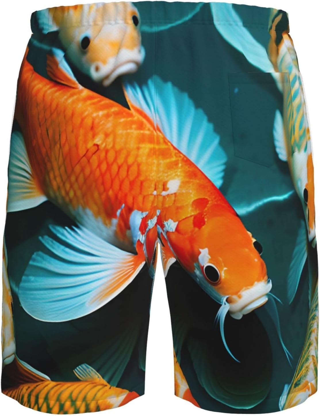 HD Koi Fish Print Men's Quick-Drying Shorts Casual Beach Pants Stretch Waist Shorts and Pockets