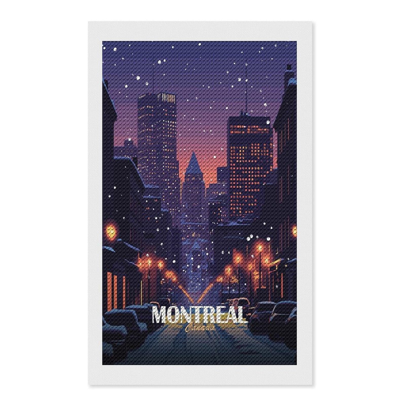 Junmoney Montreal Canada Winter Cityscape Diamond Art Canvas 12"x20", for Creative Relaxation, Simple to Start, Aesthetic Room Decor, Holiday Gift Idea