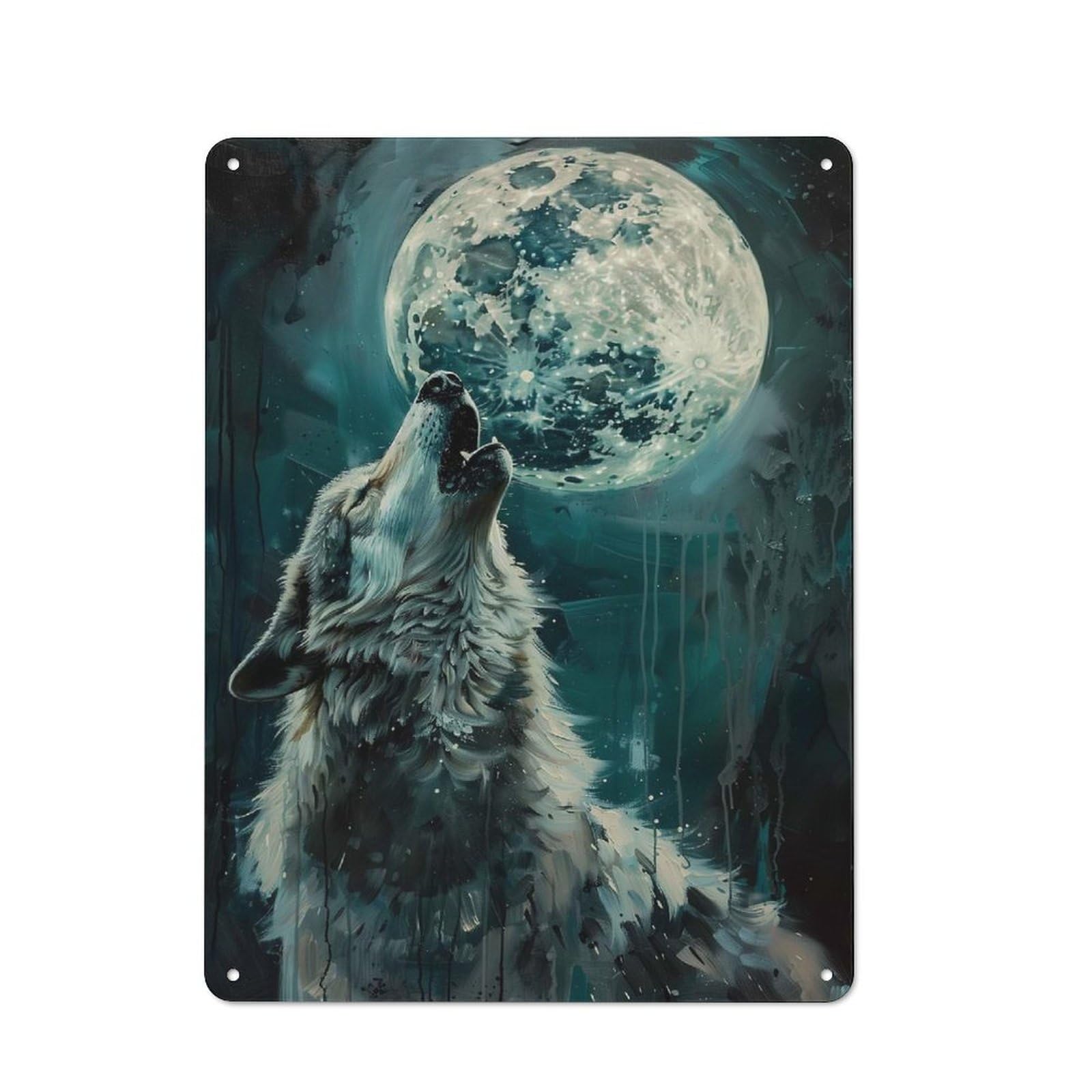 Understated Office Metal Sign 40x30cm Featuring Howling Wolf Moon Night, Studio Wall Plaque for Office, Study, Studio Or Hallway
