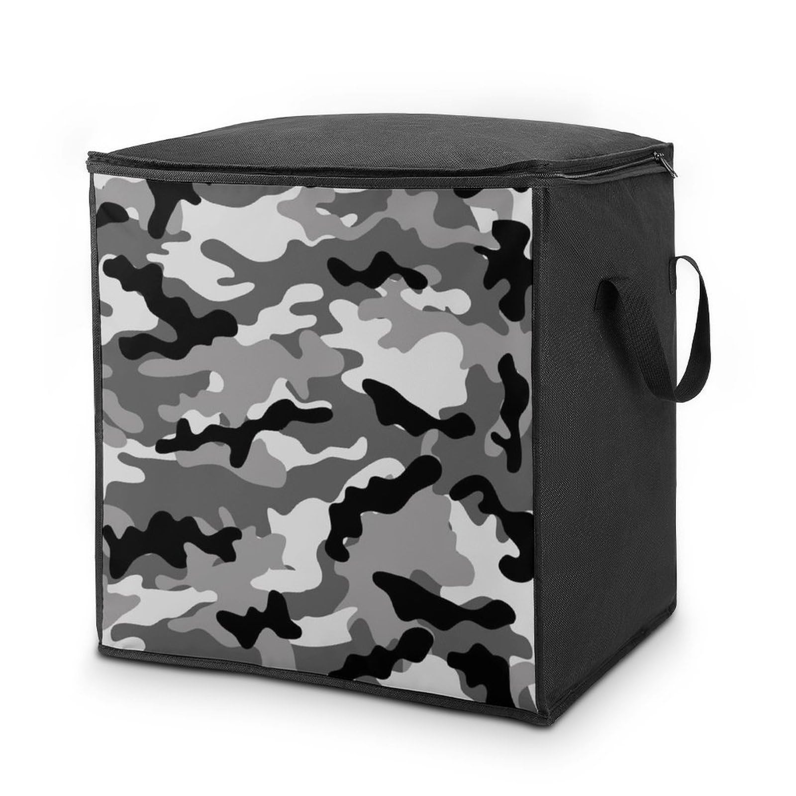 Lyfthologen 70L Storage Bags, Grey Camouflage Storage Box with Lid Zipper And Handles, Clothes Bags for Quilt, Blankets, Bedding