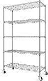 Himimi 5 Ebenen Metallregal mit Rollen Schwerlastregal Chrom 116×45×187cm
