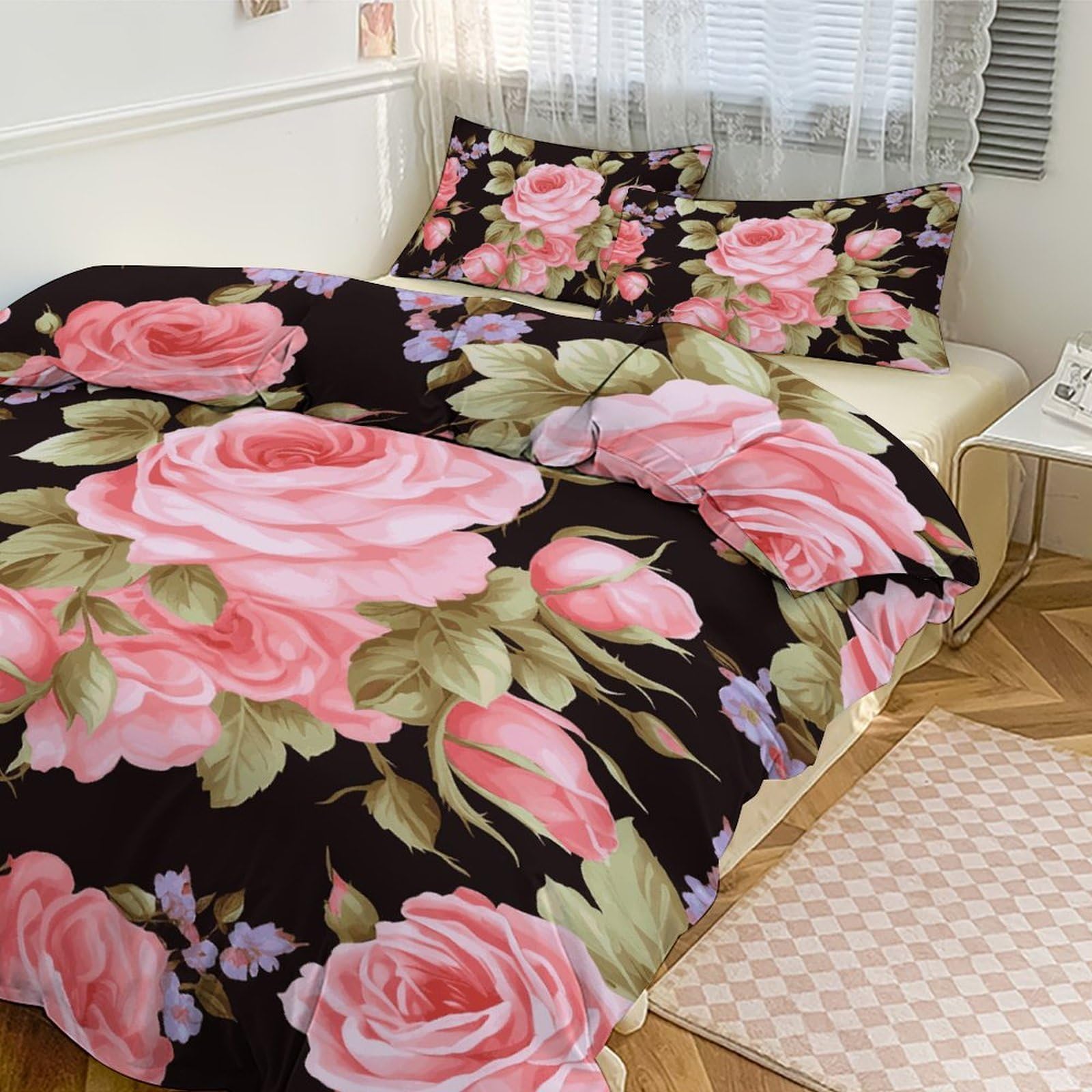 Housse de couette ultra douce et respirante parure de lit rose avec fermeture éclair