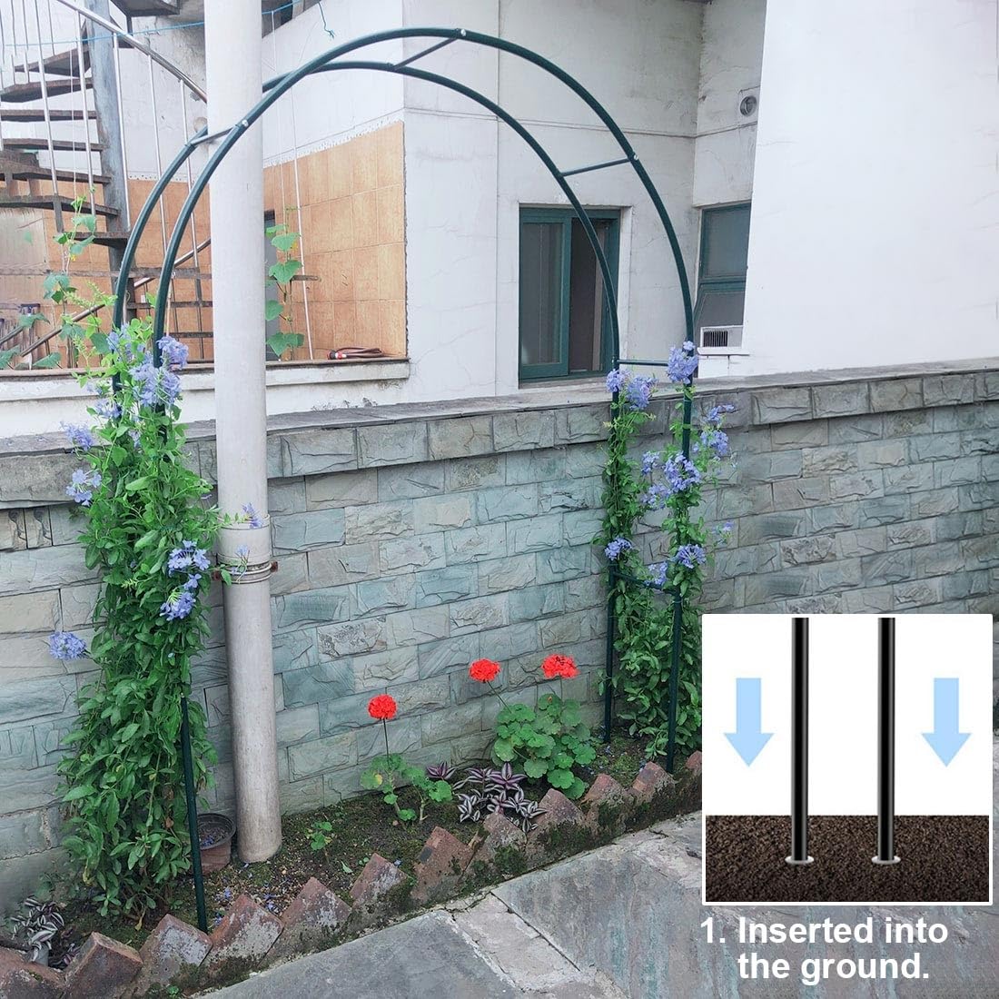 Generisch Rosenbögen Metall Torbogen Garten,Gartenbogen für Kletterpflanzen,Outdoor Rankhilfe Rankgitter Rankbogen Hochzeitsbogen mit Sockel Breit 1.4m,1.8m,2.4m,3.0m,3.5m(Grün,L300xW40xH220cm)