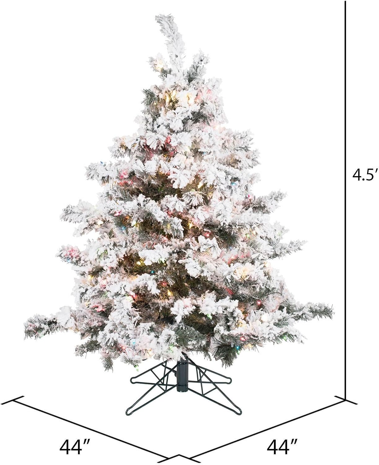 Vickerman Artificial 4.5' X 44" Indoor Flocked Alaskan Pine Christmas Tree - 300 Dura-Lit® Multi-Colored Italian mini Lights - 349 PVC Tips
