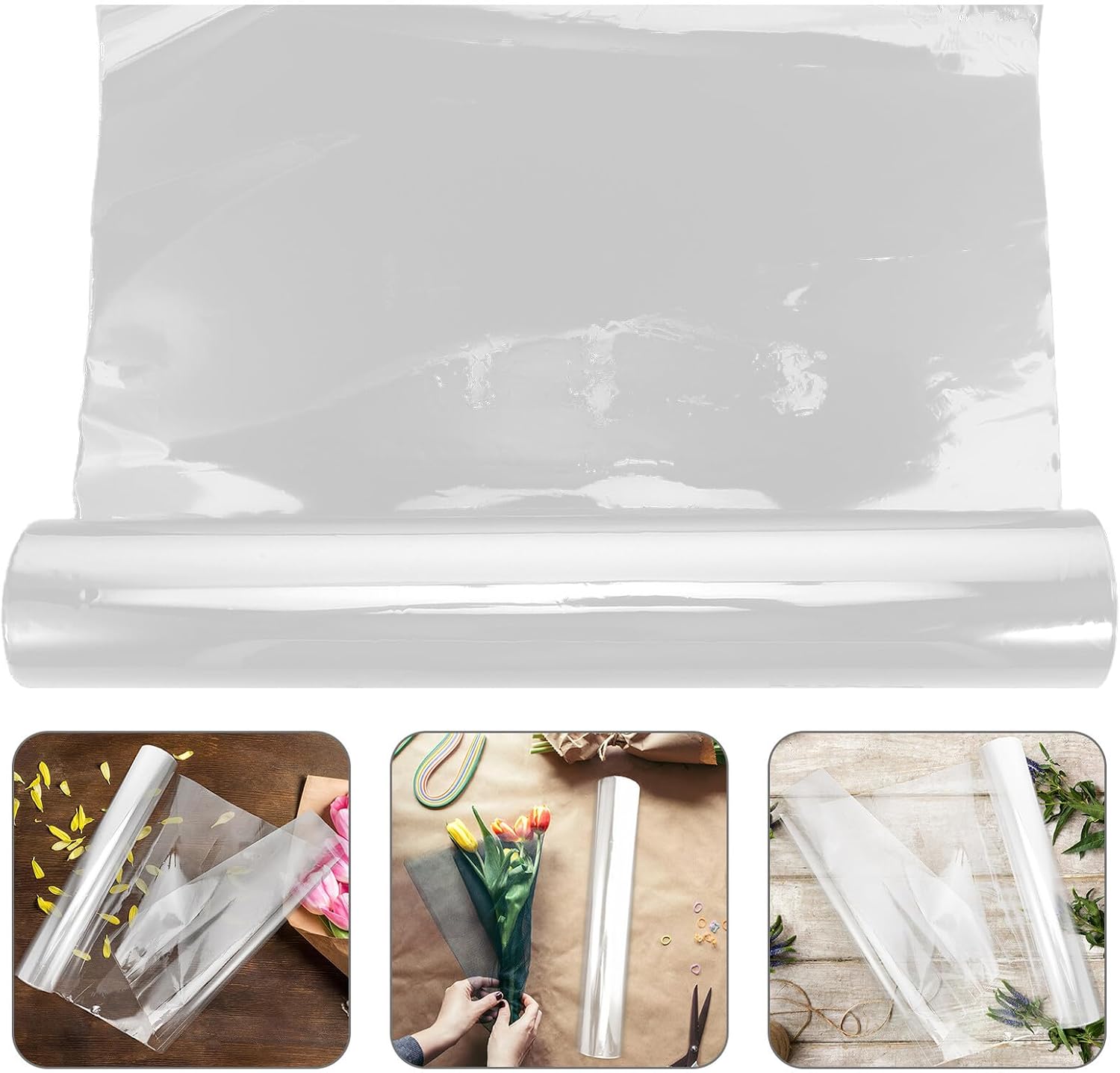 Veemoon Waterproof Flower Wrapping Paper Roll, 40cm X 30m White Dot Cellophane Film for Florists and Bouquet Packaging, Floral Wrap for Weddings, Birthdays, and DIY Crafts