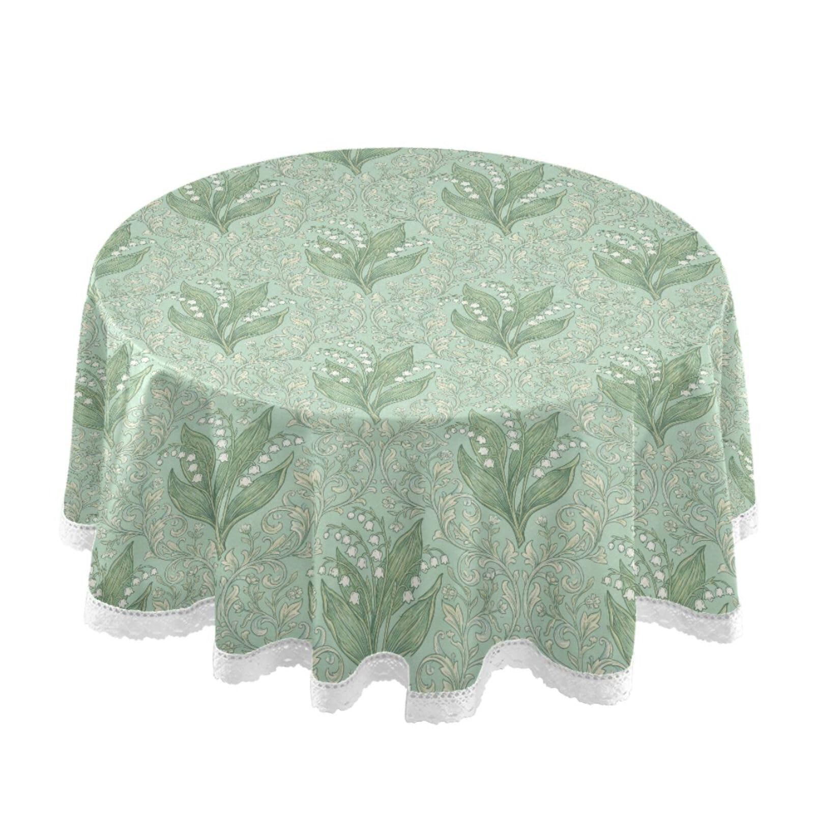 Nappe ronde en tissu de 152,4 cm avec dentelle pour table de 4 personnes motif floral rétro