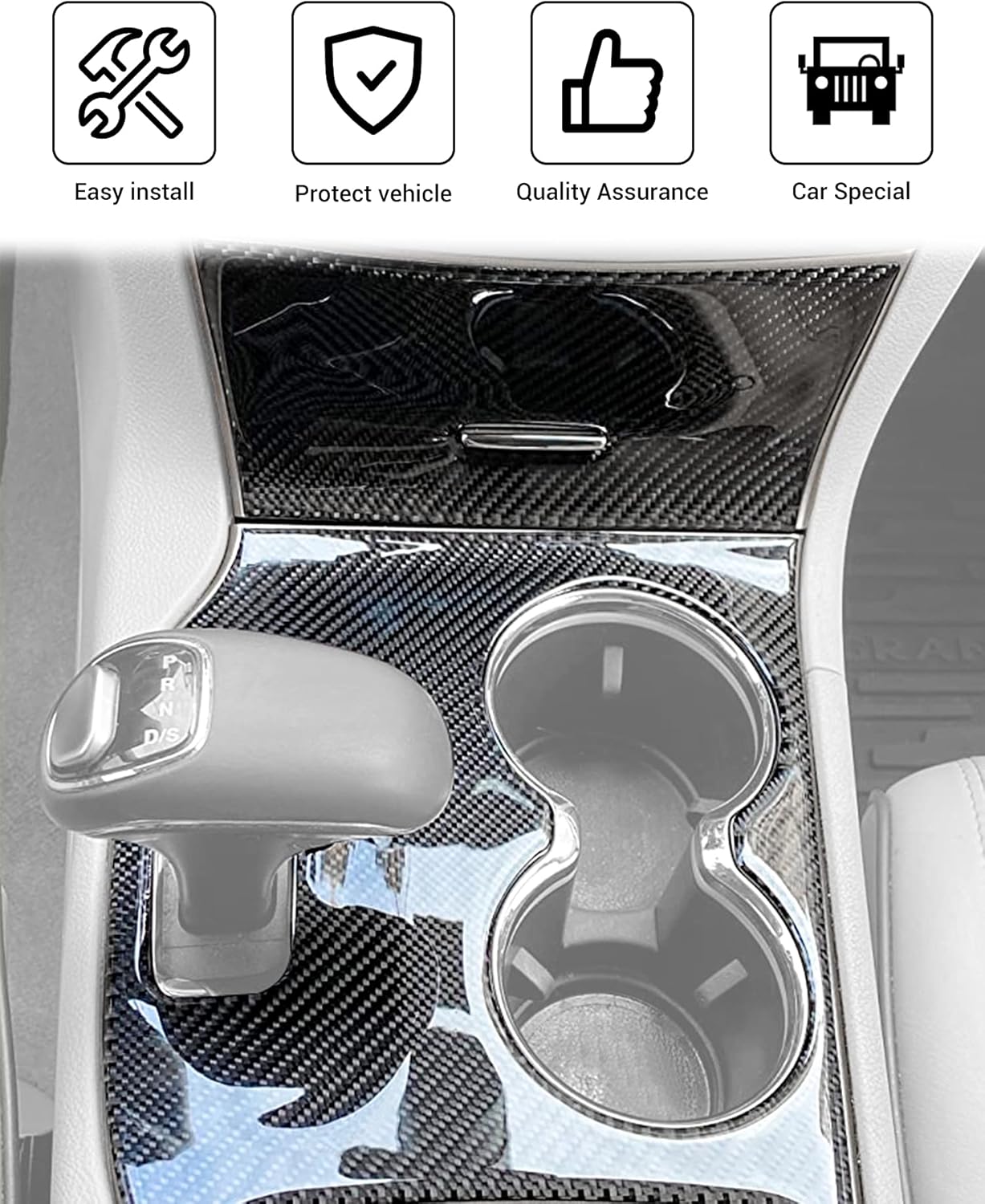 JeCar Gear Shift Panel Trim Cover Kit Interior Accessories for 2014-2015 Jeep Grand Cherokee WK2, Carbon Fiber Finish