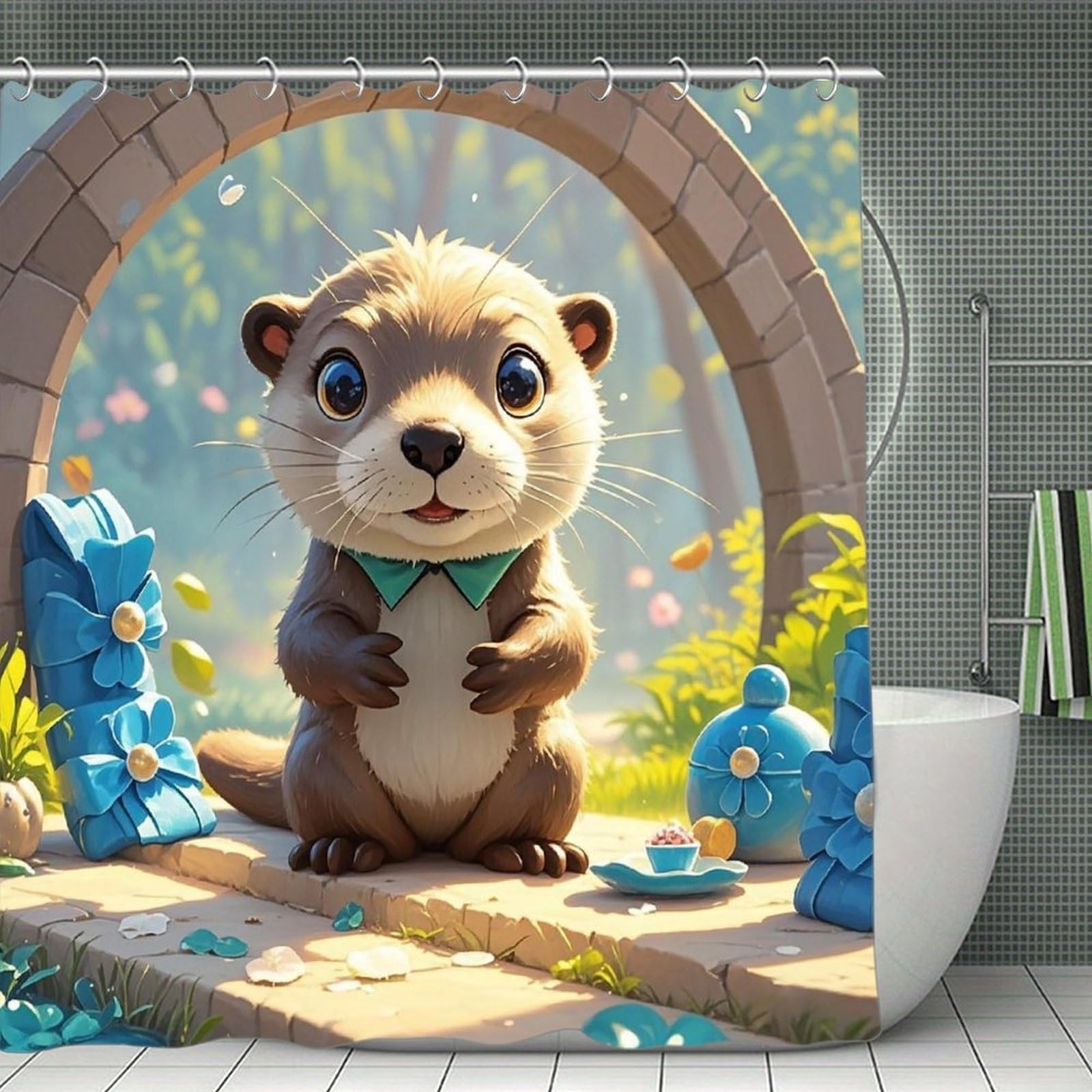 FekiLoot Cute Otter Shower Curtain Minimalist Aesthetic Bath Curtain with Hooks Simple Water Resistant Bathroom Shower Curtains Cute Blackout Privacy Curtains Cloth Curtain