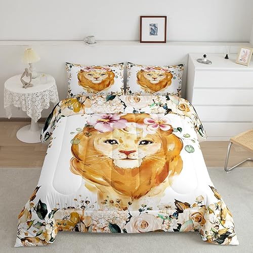 Erosebridal Juego de ropa de cama de dibujos animados para niños, juego de edredón de vida silvestre de la selva, edredón y juegos de ropa de cama