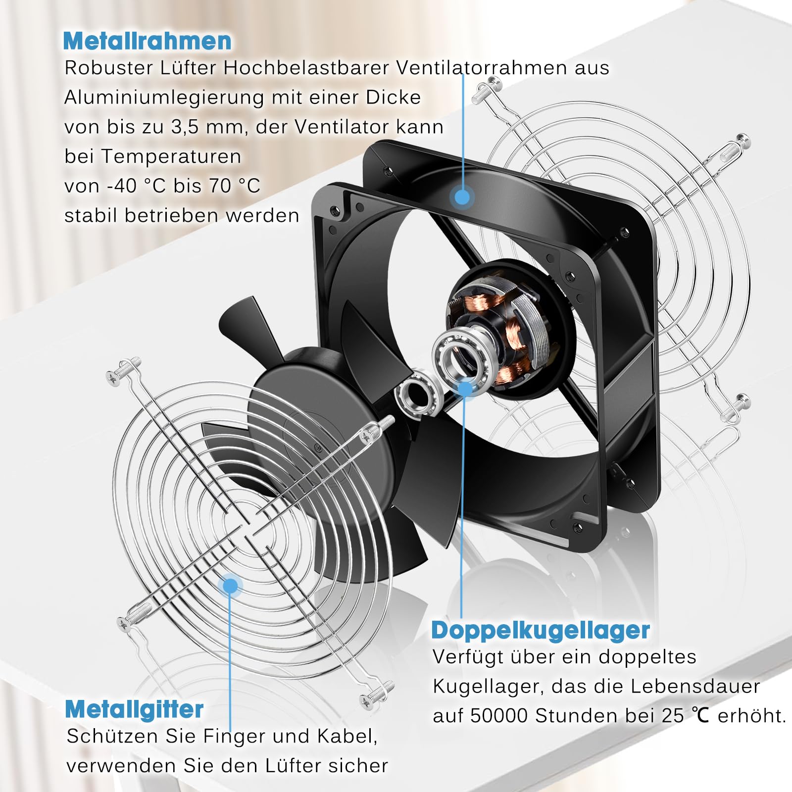 GDSTIME Fan 230 V 150 mm Fan 150 x 50 mm Fan 220 V Çift Rulman