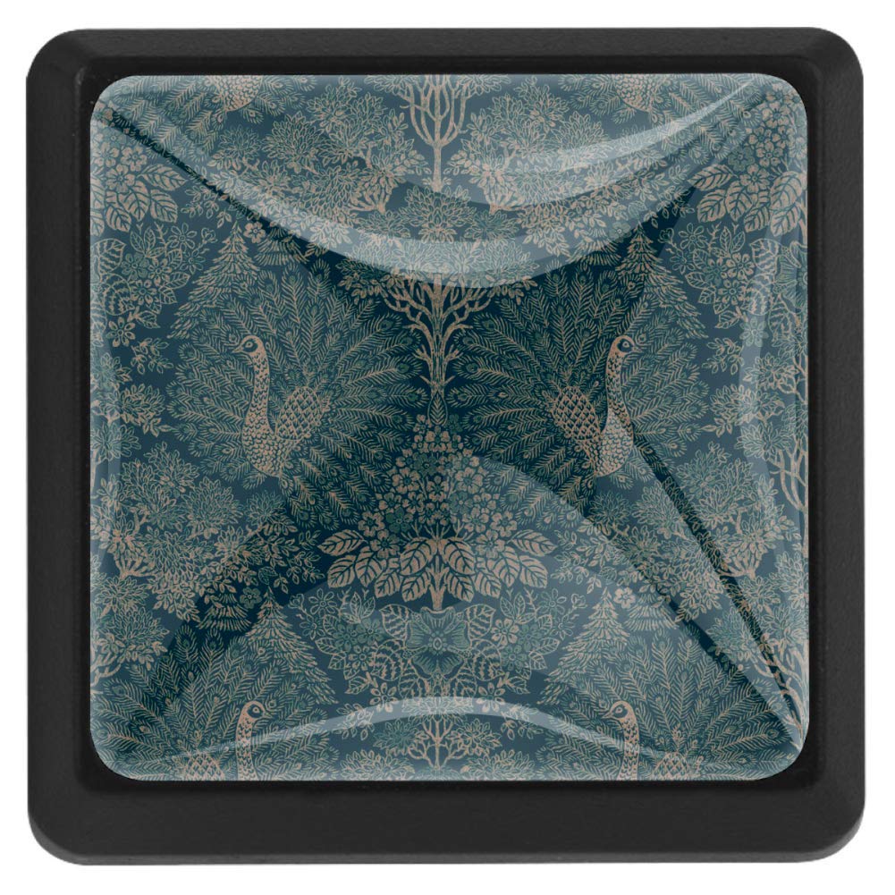 Drawer Knobs Beautifly Peacocks Kitchen Cabinet Handle Pulls Square 3 Packs for Cupboard Closet Dresser Door Home Decor