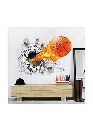 Impression Vinyl PVC Fire Basketball 3D Wall Window Door Furniture Sticker, 70 x 50 cm, Multicolour