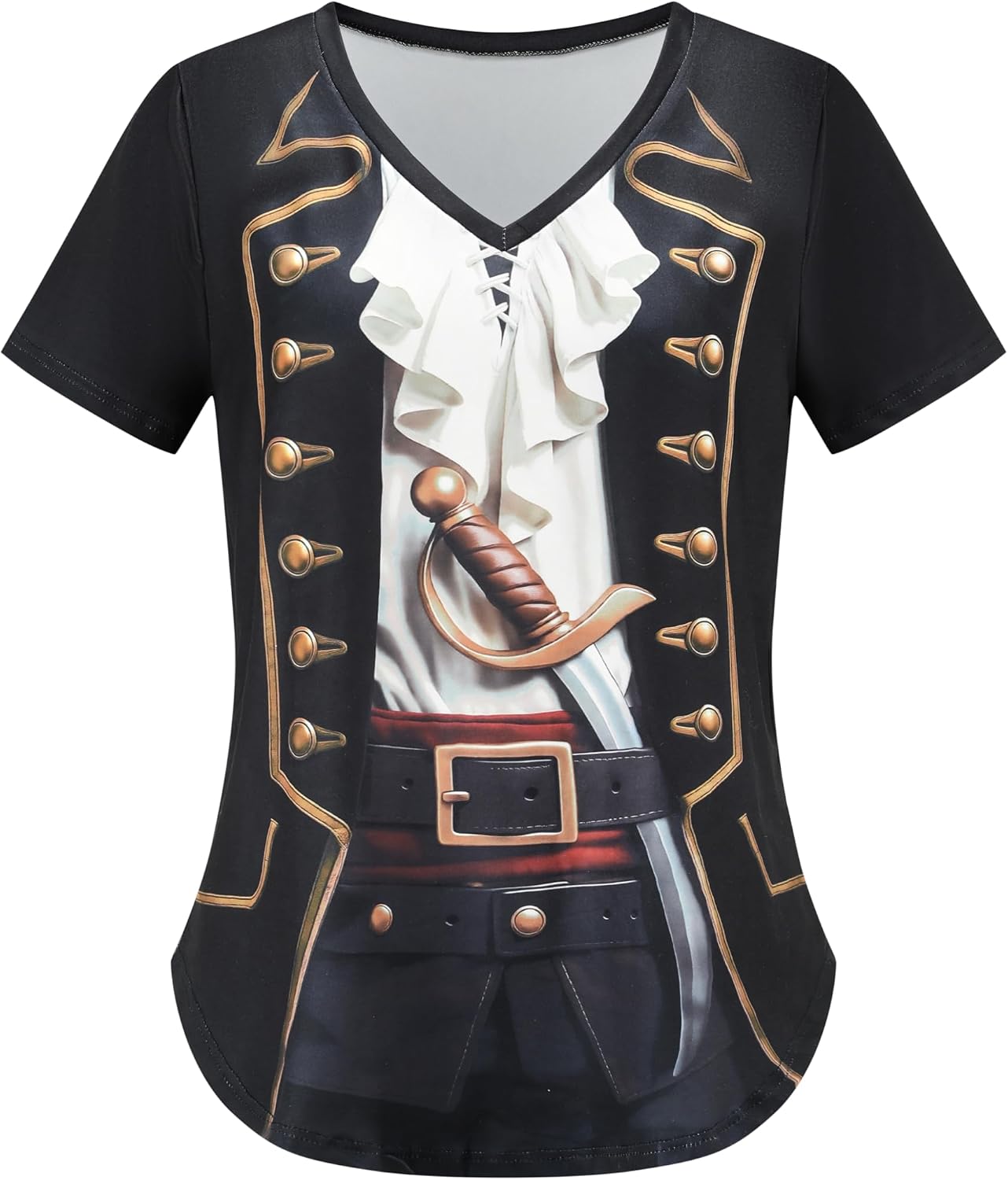 Womens Pirate Costume Funny Pirates T-Shirt V Neck Novelty Shirts Accessories Halloween T Shirt Tops