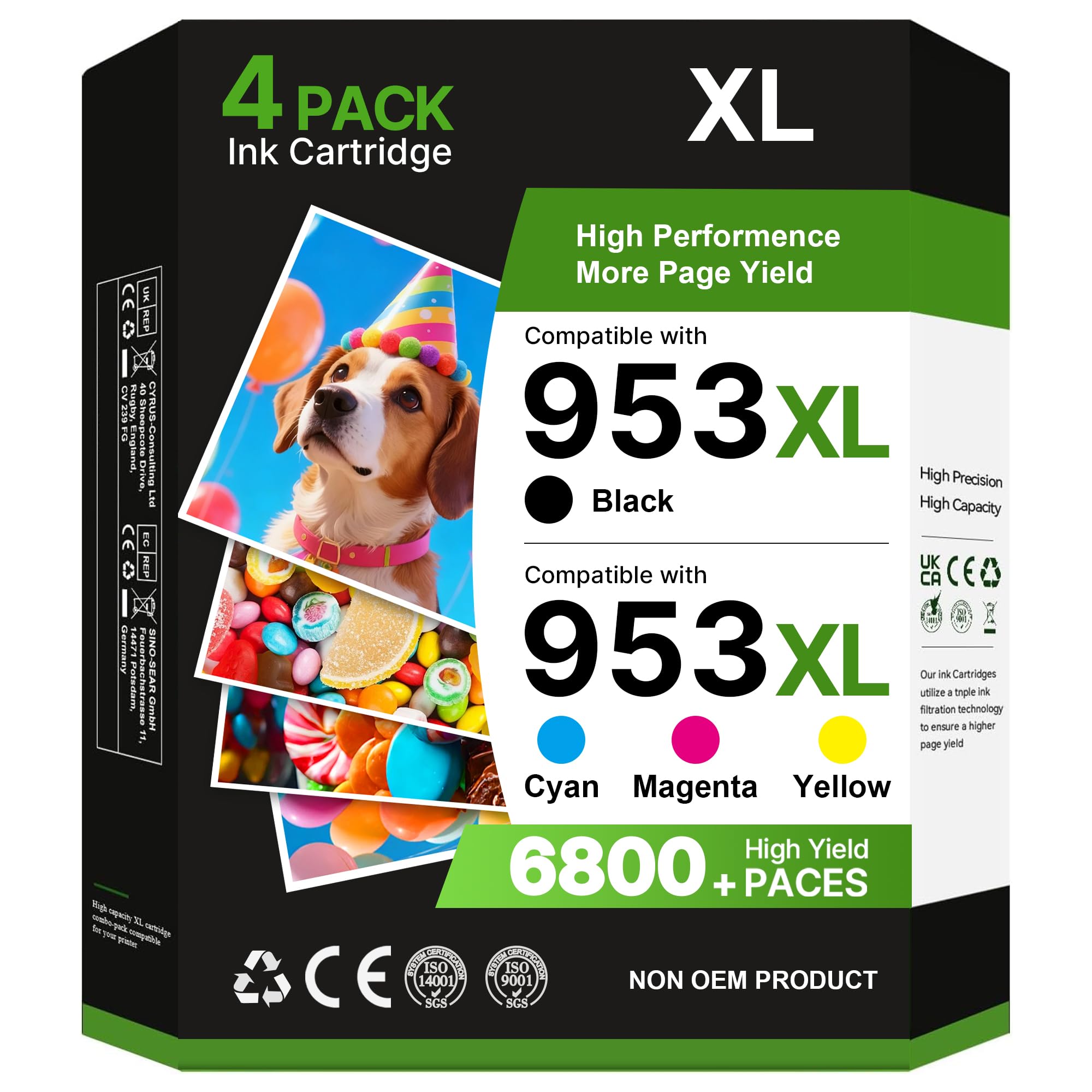 Glliter 953XL 953 XL Kompatibel für HP 953XL Multipack Kompatibel mit HP OfficeJet Pro 7720 Patronen für OfficeJet Pro 7740 7730 8710 8715 8720 8210 8725 8730 8740 (953XL Druckerpatronen,4er-Pack)