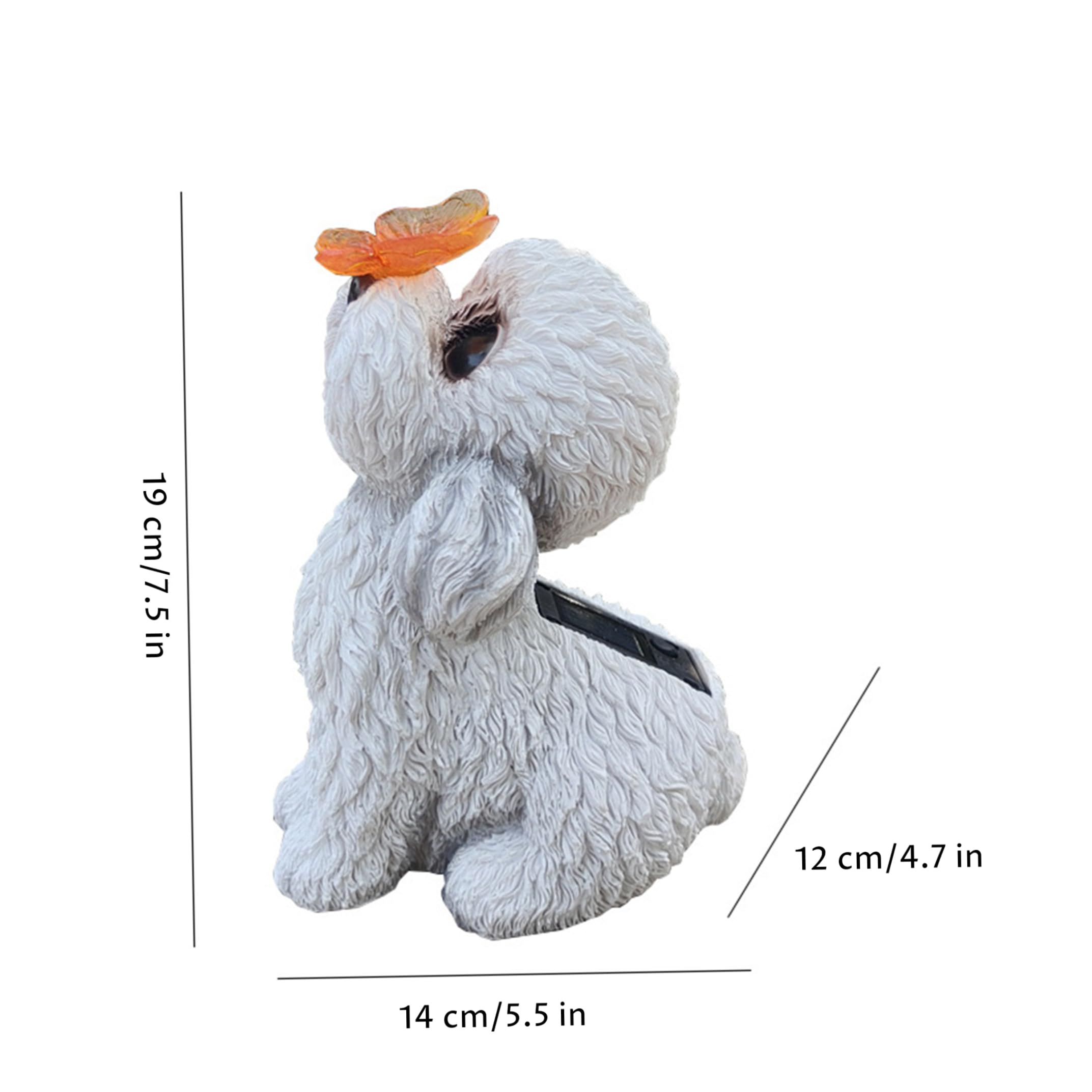 Estatuas de Perros al Aire Libre, Estatua de jardín Solar, estatuilla de Perro de Peluche Blanco con luz LED de Mariposa - Decoración de Patio y Patio al Aire Libre.