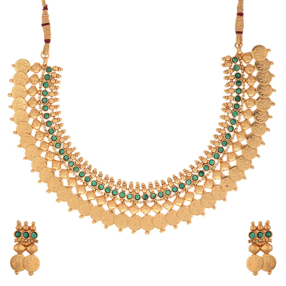 ZENEME Jewellery Set Gold Plated Traditional Green Temple Coin Necklace Set With Earrings Jewellery For Women & Girls (B0765QHJ82) Amazon Price History, Amazon Price Tracker