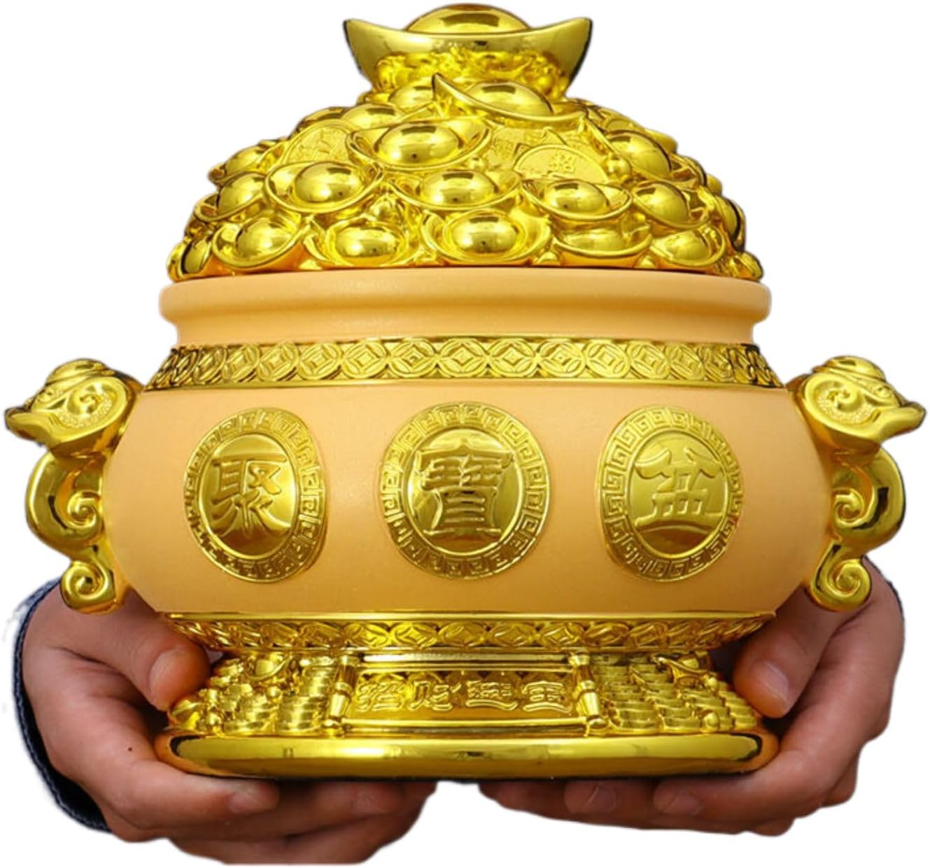 Feng Shui Figurine Golden Treasure Basin 聚宝盆摆件 Feng Shui Figurine Home Office Decor Chinese Gifts 存钱罐 Piggy Banks Best Birthday Gifts Home Decoration 装饰品风水客厅店铺招财聚财家居实用开业礼品 8599