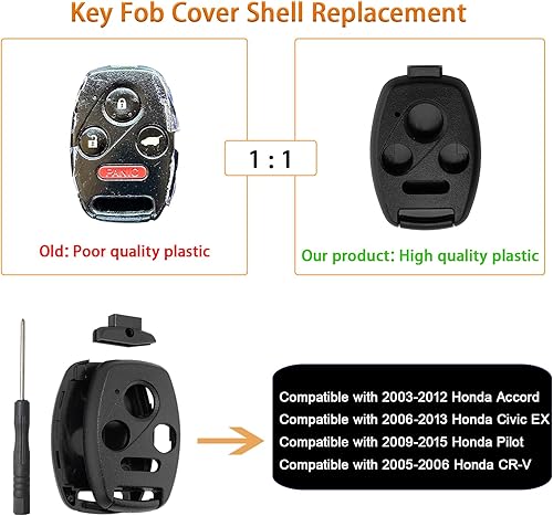 Miniatura 4 de EKALA 2 piezas para Honda - Carcasa de repuesto con funda de silicona para llavero de 4 botones, compatible con Honda Accord 2003-2012  Civic EX