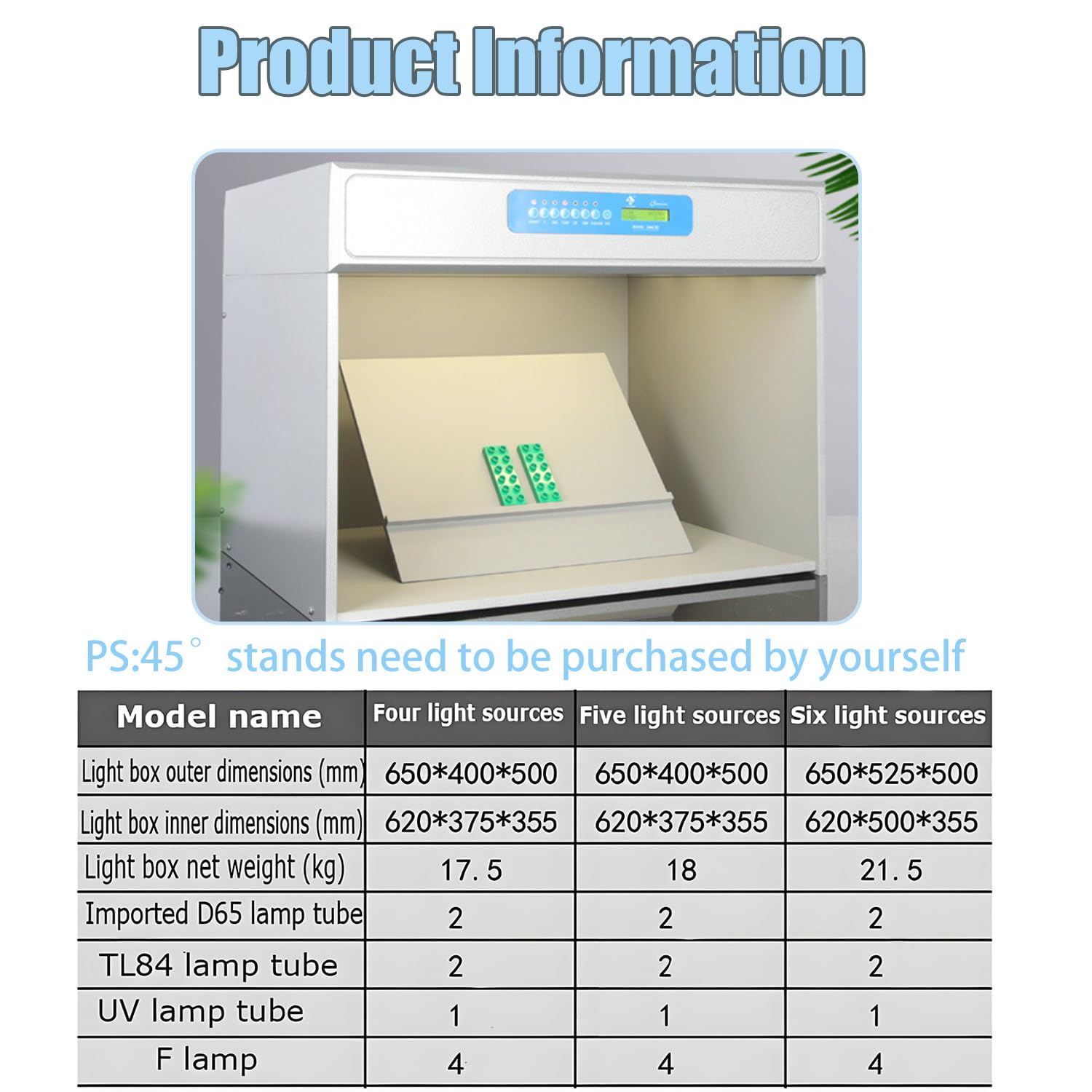 Caja de luz Profesional para igualación de Color,con 4/5/6 Fuentes de luz,Herramienta para Pruebas de igualación de Color en Telas y Prendas de Vestir,para Textiles 45°Grandstand-Fourlight