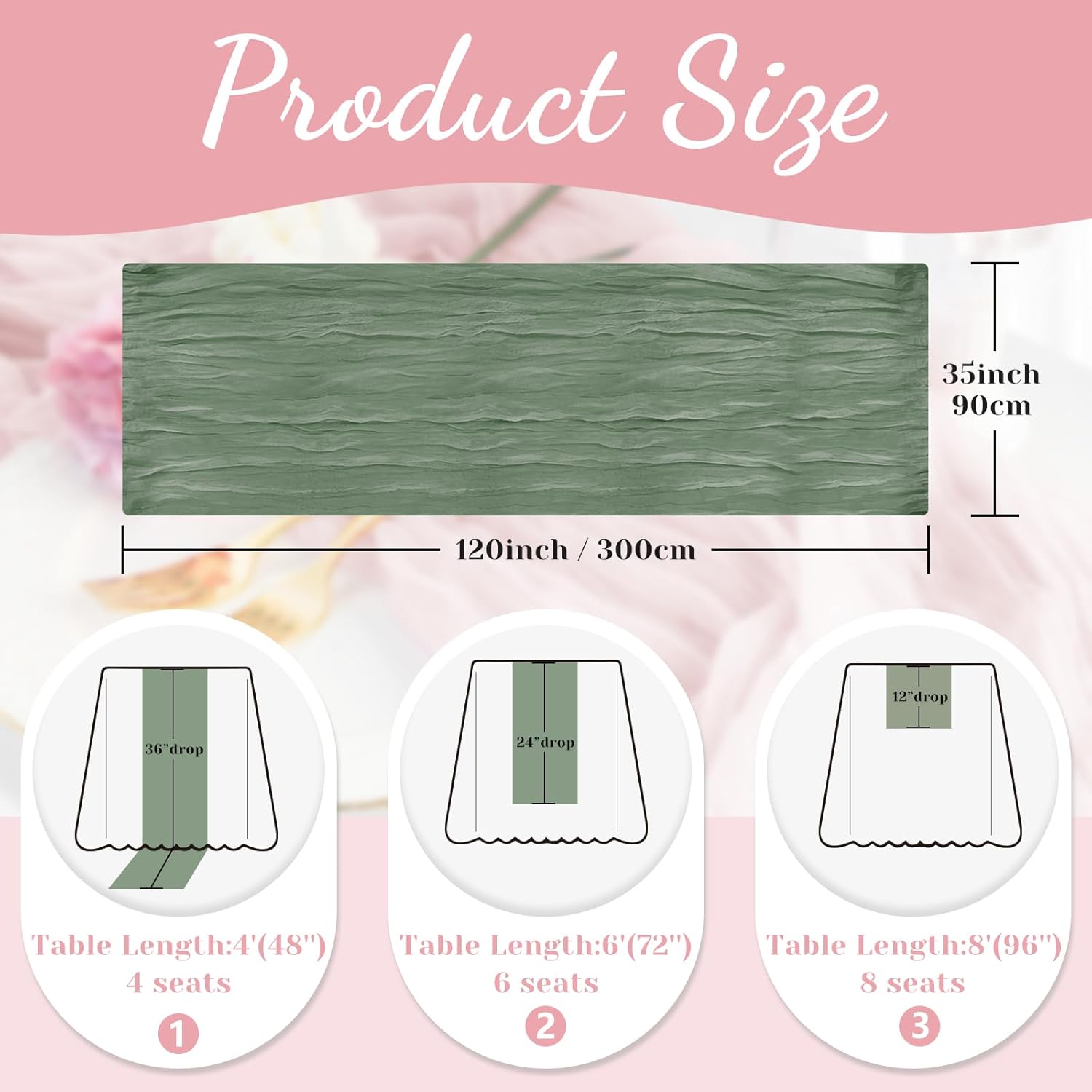 Sage Green Table Runner, 10 Ft Easter Cheesecloth Table Runner, Gauze Rustic Spring Table Runners for Wedding, Party, Baby & Bridal Shower, 120 in Boho Cheese Cloth Table Runners for Valentines - Image 6