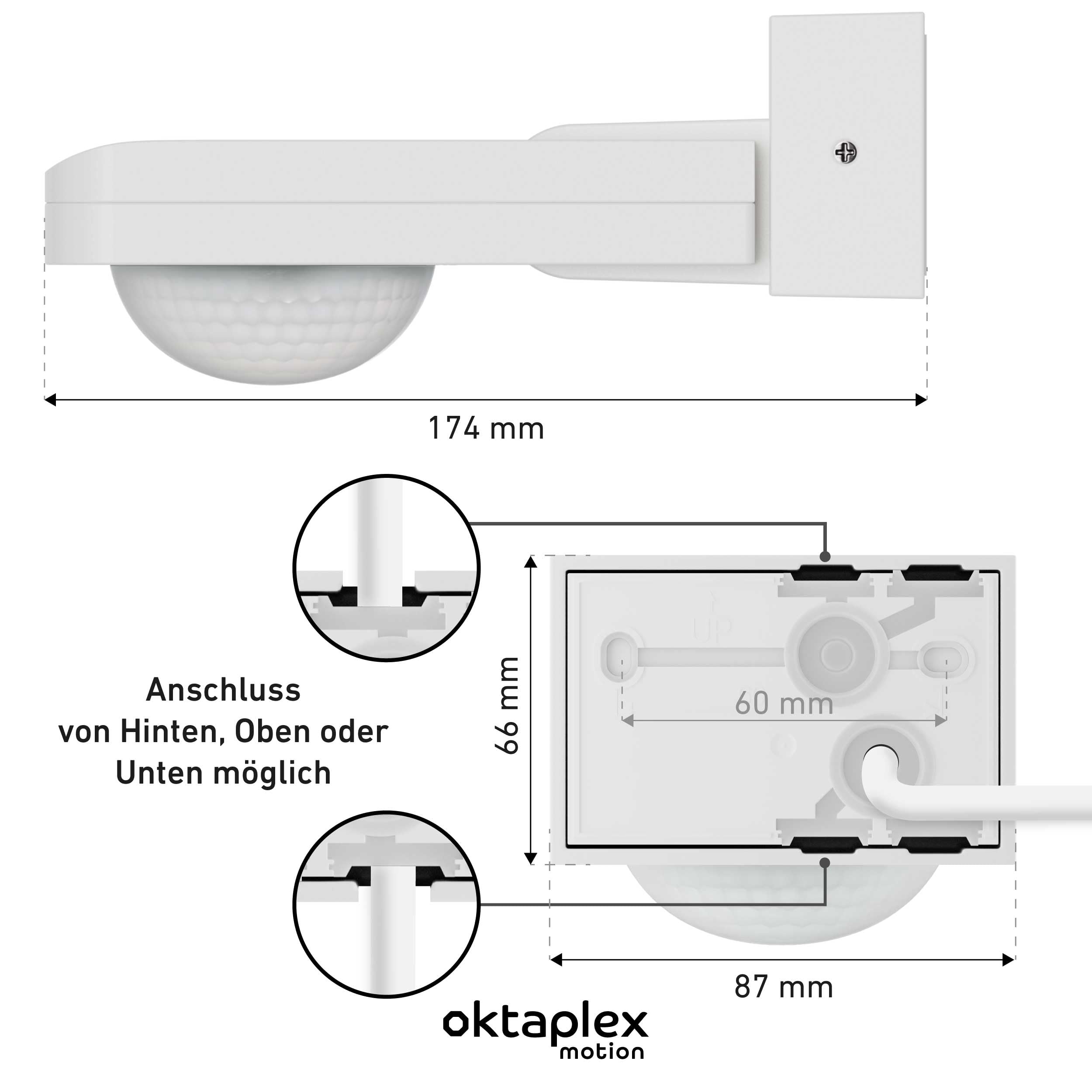 Oktaplex 2er Set Tea Bewegungsmelder schwenkbar Außen Weiss | 360 Grad 9m inkl. Fernbedienung Bewegungssensor IP65 230V Bewegungssensor