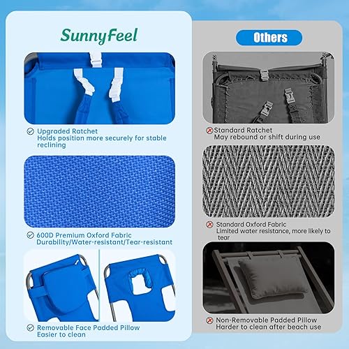 Miniatura 4 de SUNNYFEEL Sillón de playa, mochila reclinable, sillas de playa planas, silla de bronceado boca abajo, sillas de camping plegables, catre portátil