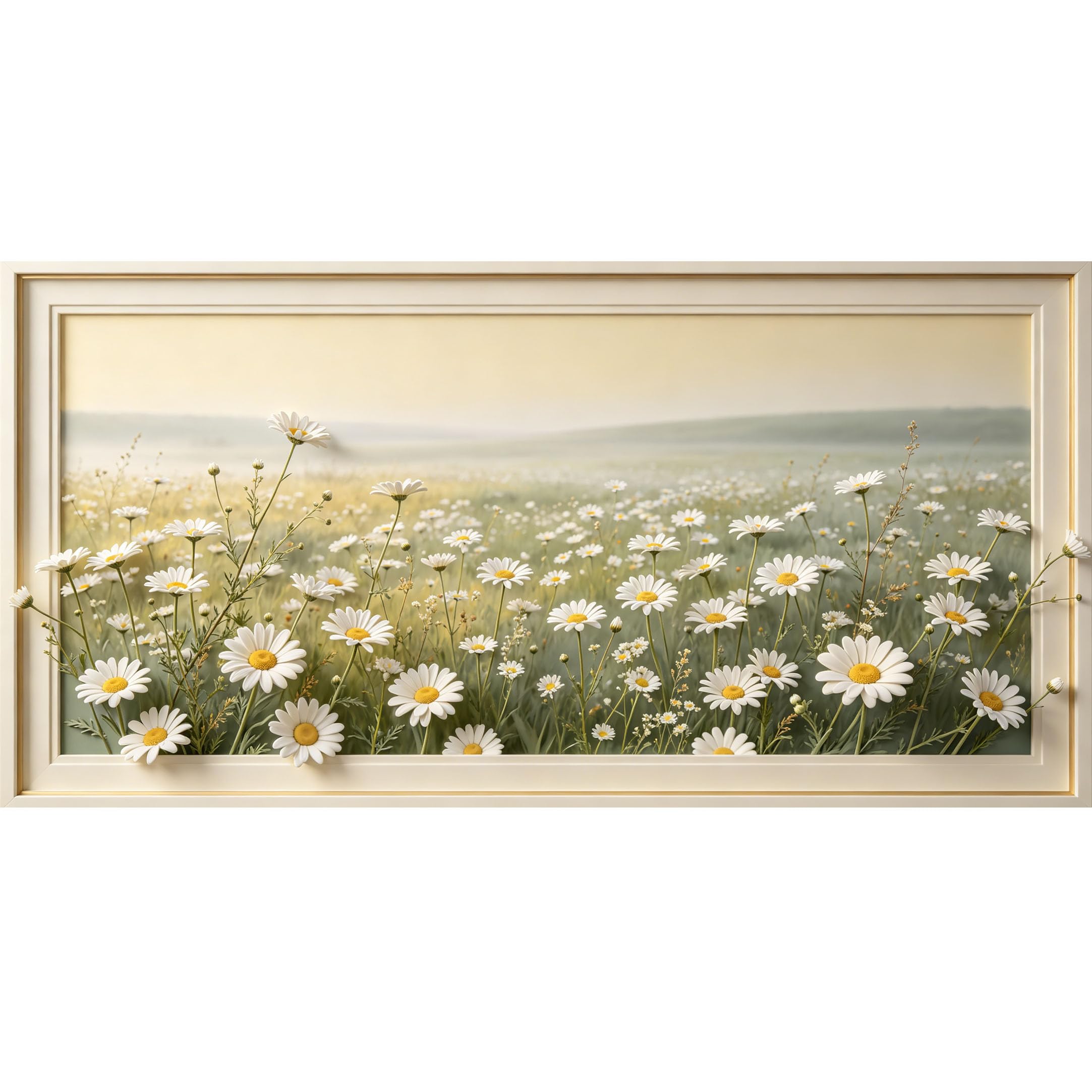 Agglomerix 3D Framed Wall Art Daisy Field Botanical Farmhouse Watercolor Oil Painting Large Size SelfAdhesive Removable Wall Decor Prints Artwork for Living Room Bedroom Office