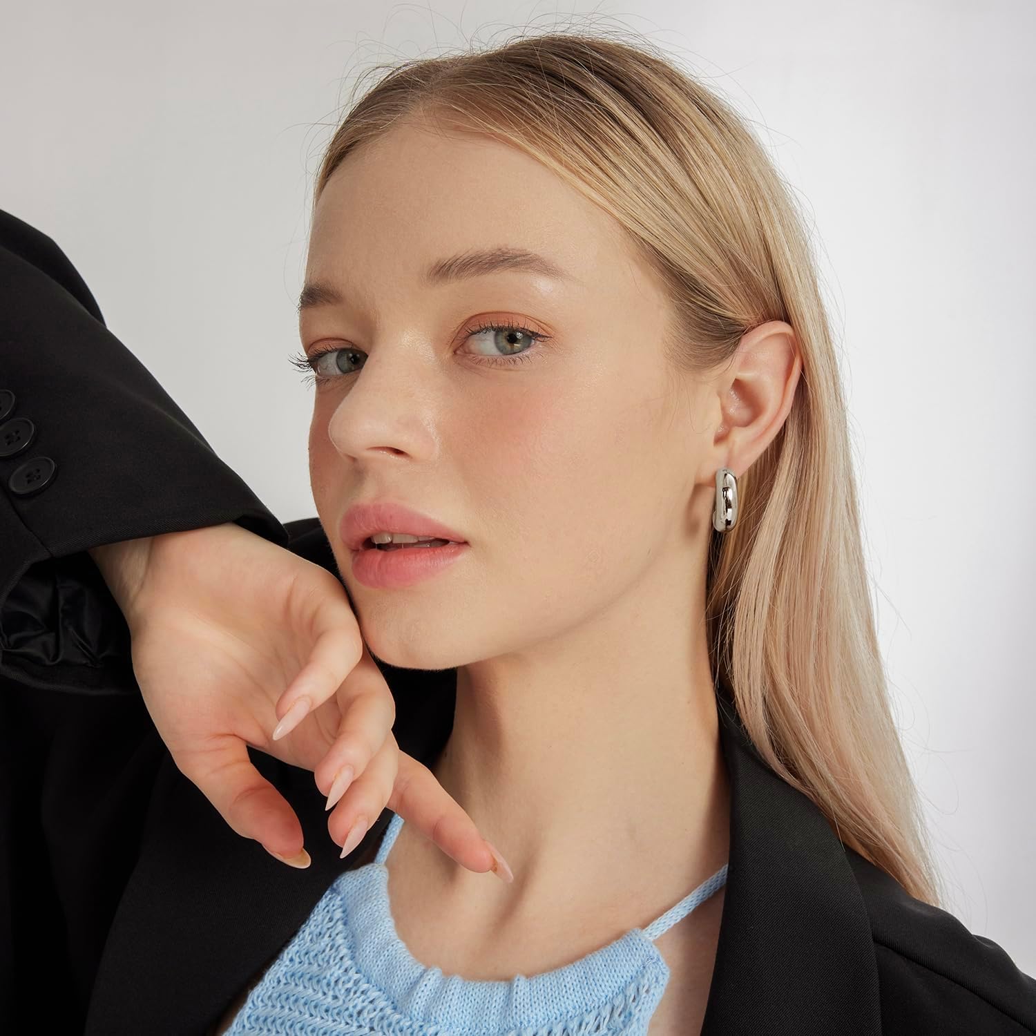 Chunky Gold/Silver Hoops Earrings for Women Dainty Statement Thinck Open Hoops Hypoallergenic Lightweight Earring Jewelry Gift - Image 4