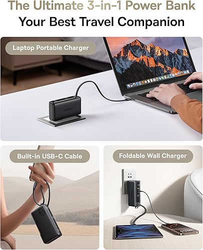 Miniatura 2 de Baseus Nomos Power Bank, enchufe de pared plegable de 67 W y cargador portátil de 10,000 mAh 35 W, paquete de baterías esenciales de viaje 3 en 1,