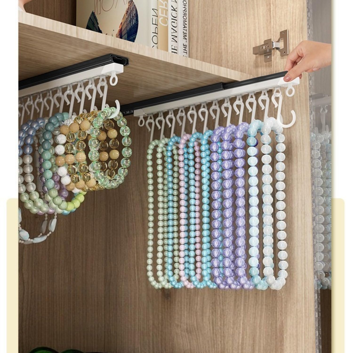 2 Pcs Pull-Out Jewelry Organizer, Jewellery Holder,cabinet Necklace Organiser,Adhesive Necklace Storage for Women, Jewellery Display for Necklace Hanging, Jewelry Hook for Girls, (2)