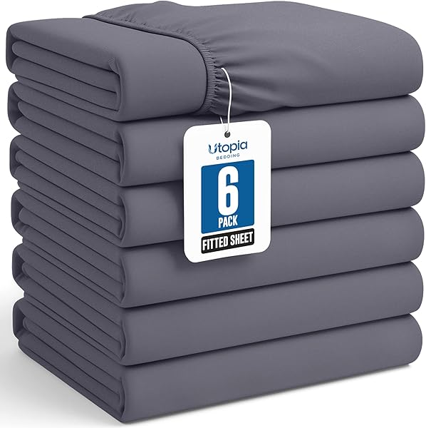 Utopia Bedding Queen Fitted Sheets - Bulk Pack of 6 Bottom Sheets - Soft Brushed Microfiber - Deep Pockets - Shrinkage & Fade Resistant - Easy Care (Grey)