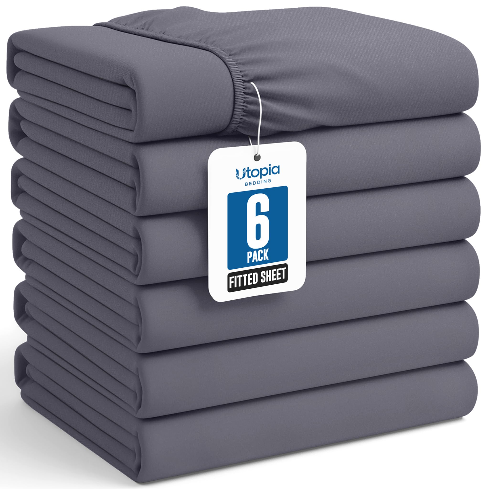 Utopia Bedding Twin Fitted Sheets - Bulk Pack of 6 Bottom Sheets - Soft Brushed Microfiber - Deep Pockets - Shrinkage & Fade Resistant - Easy Care (Grey)