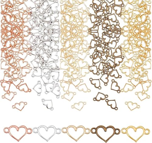 AHANDMAKER 150 dijes de conectores en forma de corazón, 5 dijes de aleación de color con doble bucle, colgantes de conector hueco para manualidades,