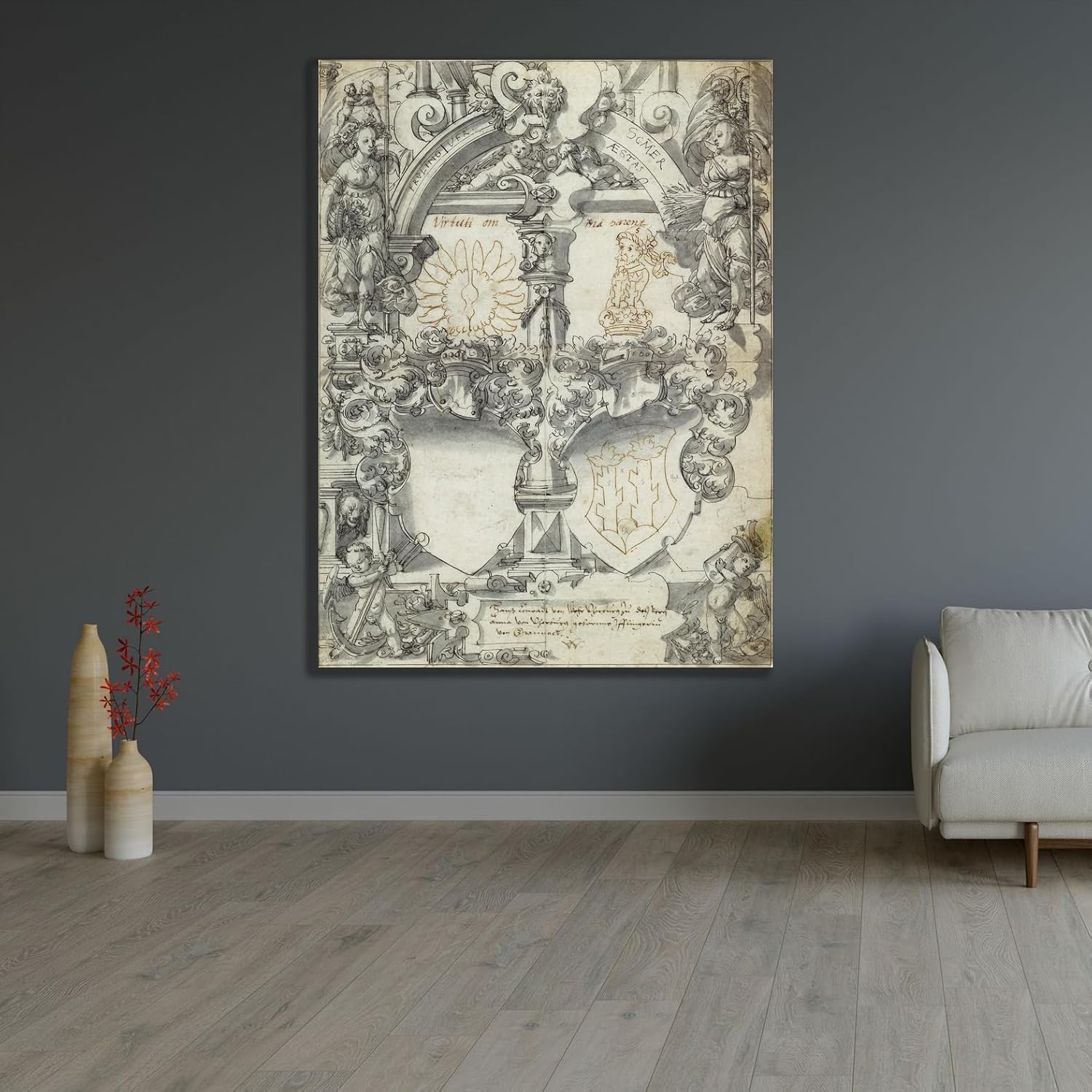 ArtDirect Design for a Marriage Window with the Seasons Spring and Summer (1595-1600) Unframed Art Print Giclee Poster by Daniel Lindtmayer - Ready for Framing with Customization Sizes 7x10, 10x14, 15x20, 24x32, 36x48 and 45x60 inches