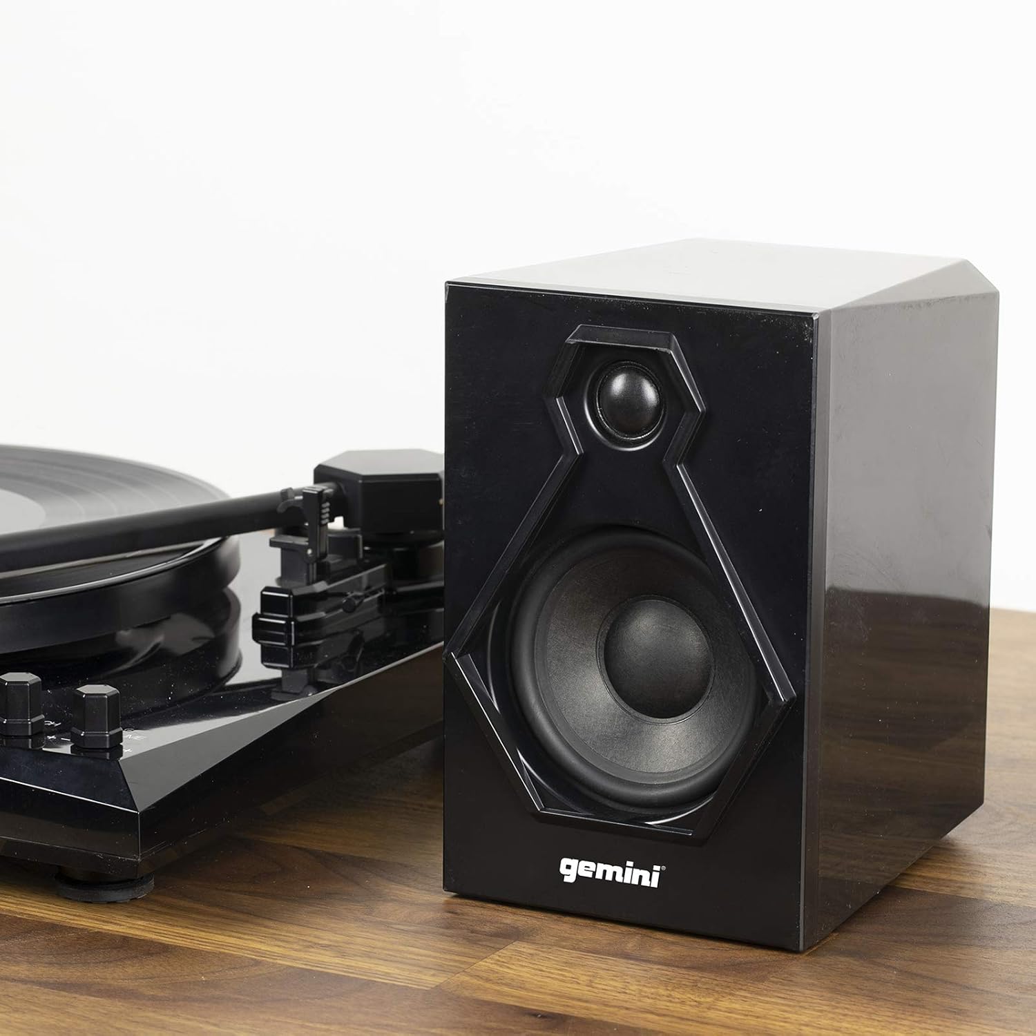 Exсluѕіvе Gemini Sound TT-900 Series Stereo Belt Drive Turntable Sound System Set, 3 Speed Vinyl Record Bluetooth Player with Dual 50W Watts Speakers, Black/Black