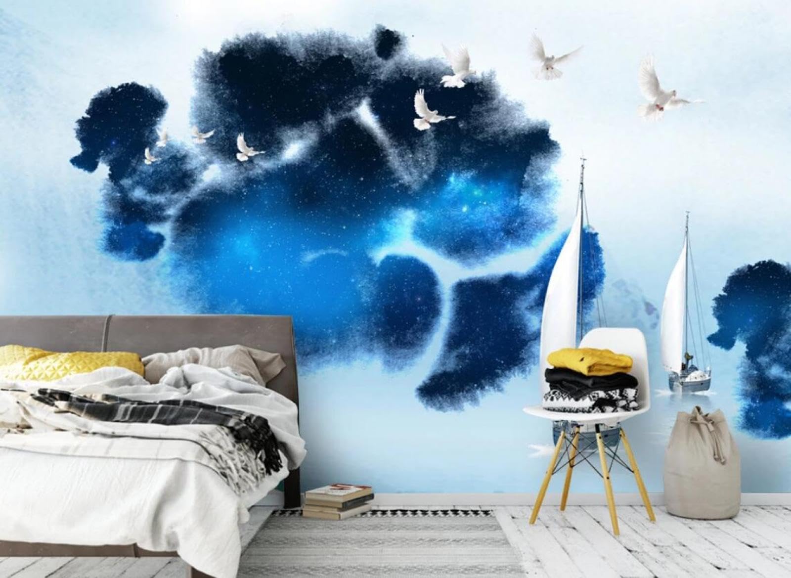 Wallpaper for Living Room White Bird Blue Texture Wallpaper Mural 3D Wallpaper for Bedroom S-19157 350X250CM