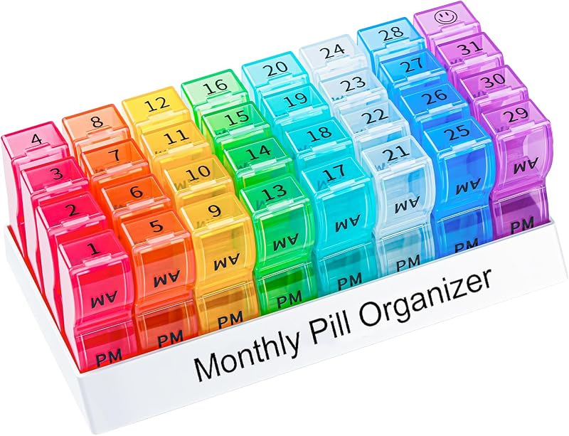 Colorwing Monthly Pill Organizer 2 Times a Day，Compact Pill Case | Ultra-Compact, Pocket-Sized, Ultra-Light, Featherweight, Monthly Tracking, Daily Dose, Detachable Lid, Easy-Clean, BPA-Free