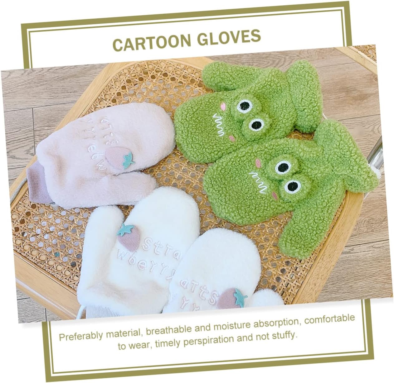 FOMIYES 1pair Cartoon Frog Gloves for Boys and Girls Warm Mittens -lost Design Thickened Windproof Hand Covers for Boys and Girls Easy to Clean Supplies