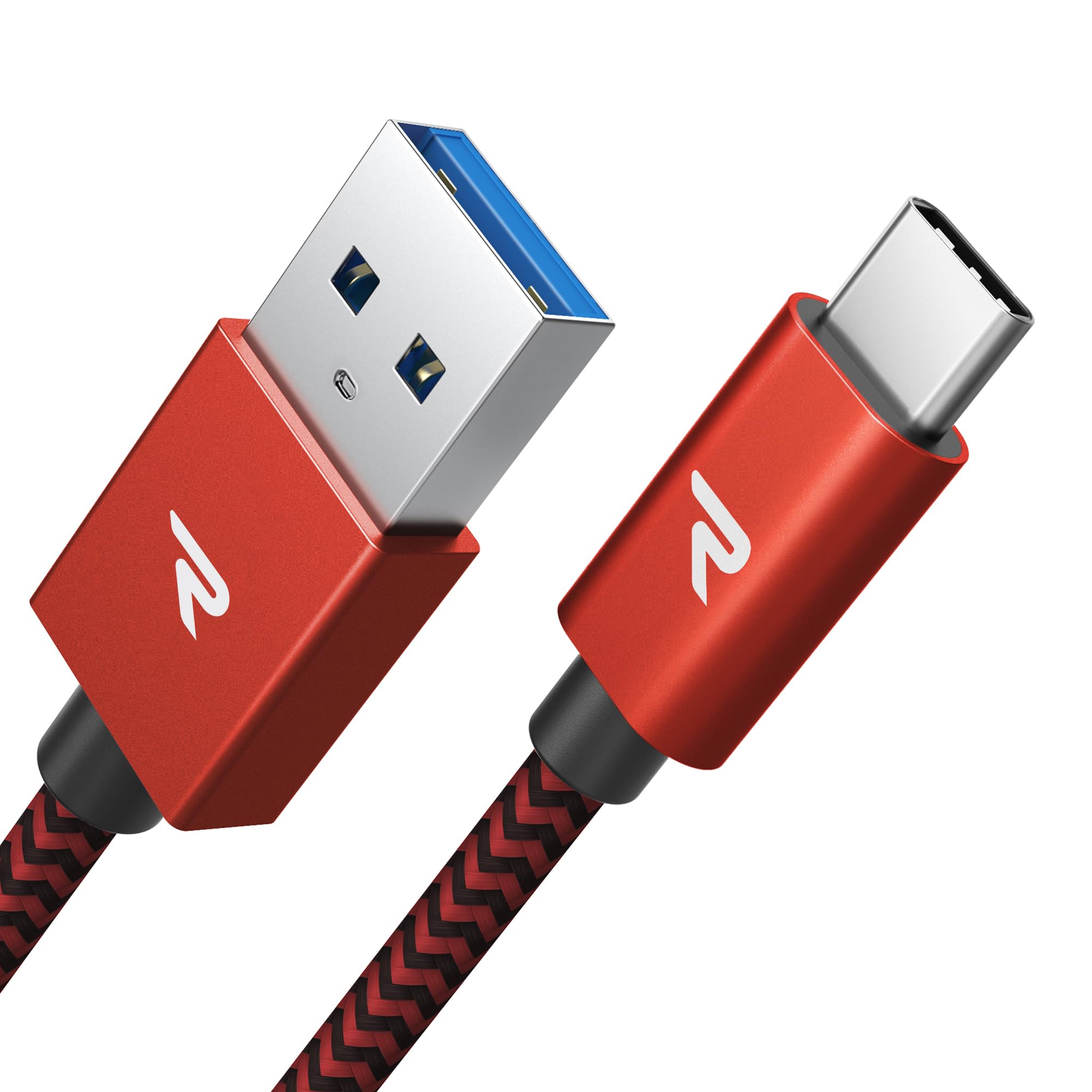 RAMPOW USB-Kabel C auf USB 3.0, 2 m, USB-Kabel Typ C, Schnellladegerät, 3 A, QC 3.0, Ladekabel, USB C, Nylon, geflochten, für Samsung Galaxy S21/20/10/9/8, Huawei P30/P20, Xiaomi – Rot